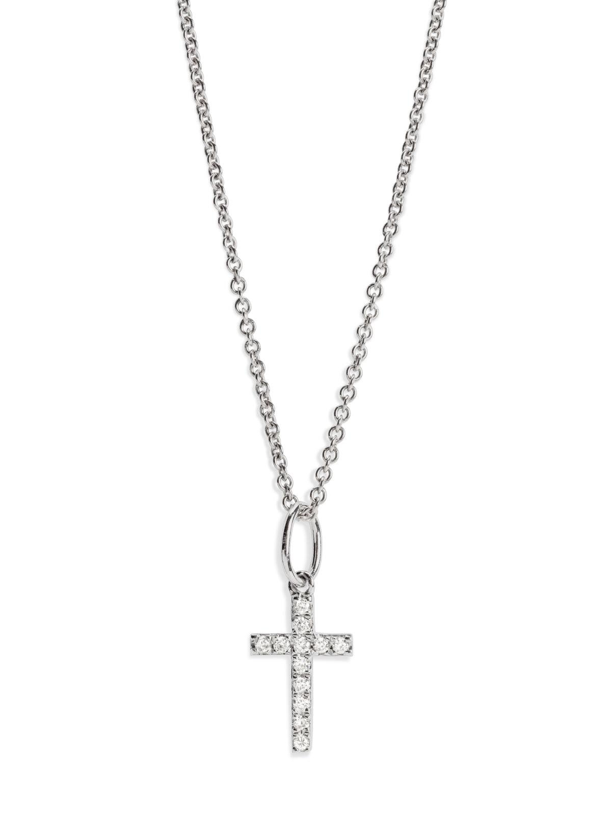 Sydney Evan Small Diamond Cross White Gold Necklace in Metallic | Lyst