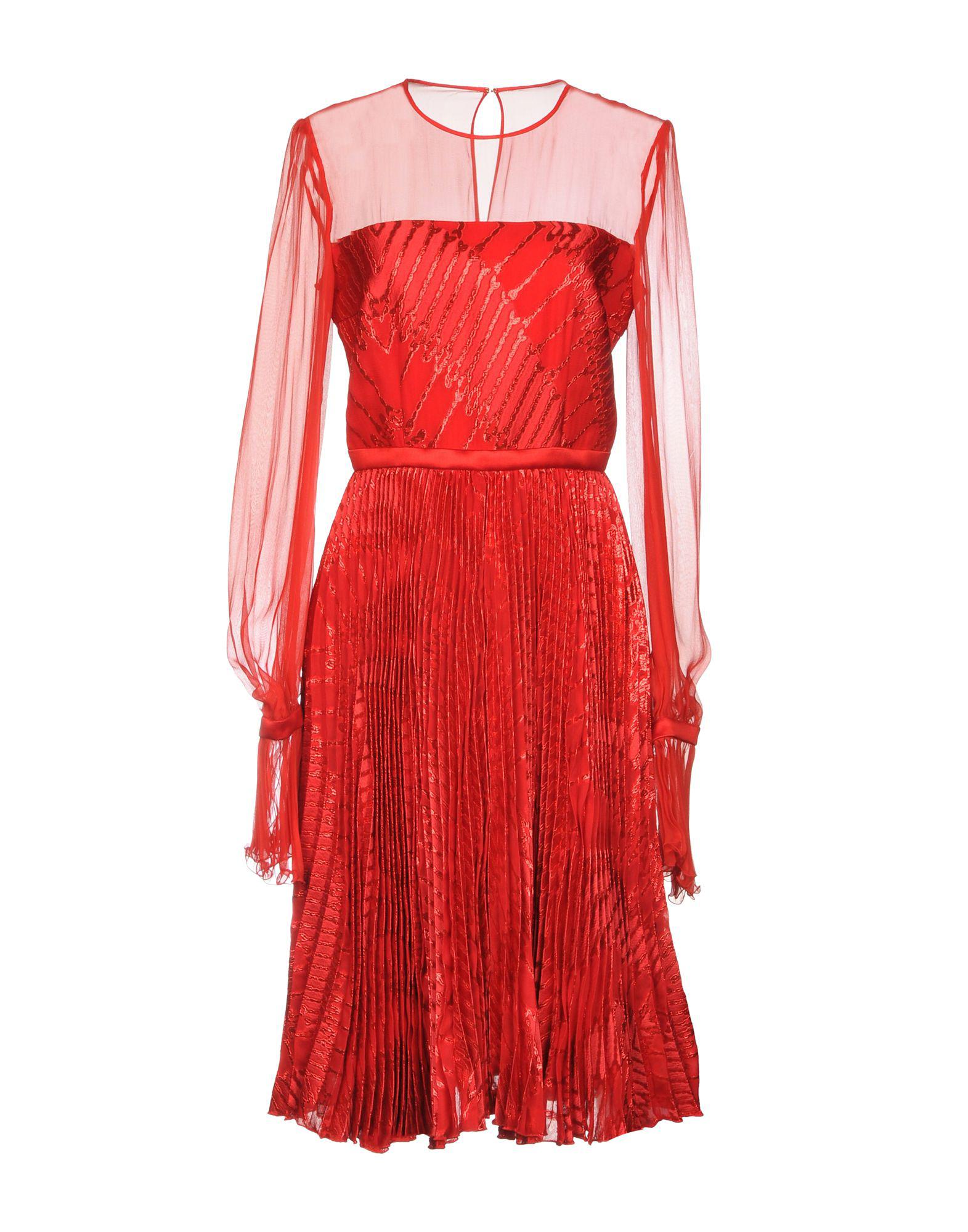 Genny Silk Knee-length Dress in Red | Lyst UK