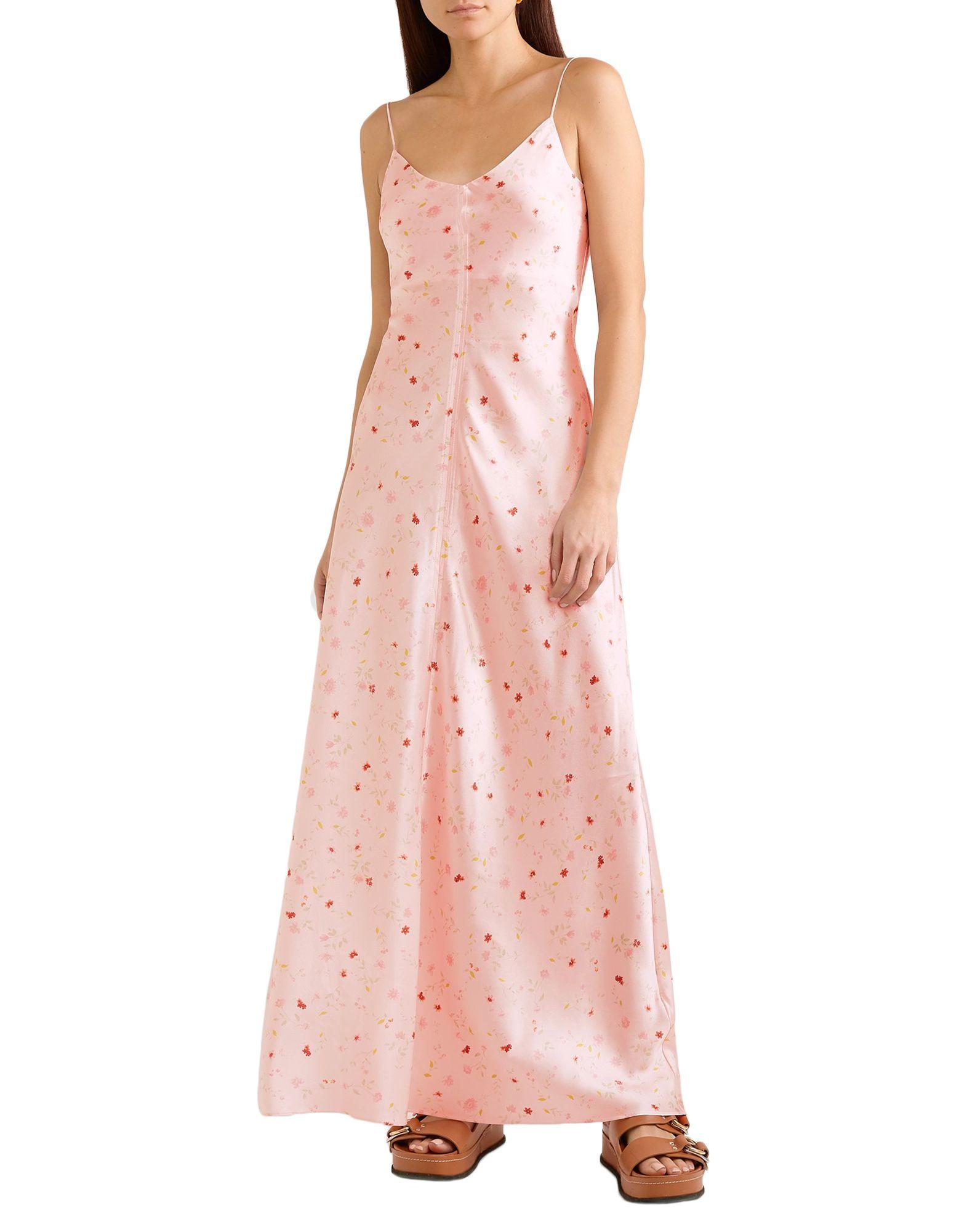 Ganni Satin Long Dress in Light Pink (Pink) | Lyst