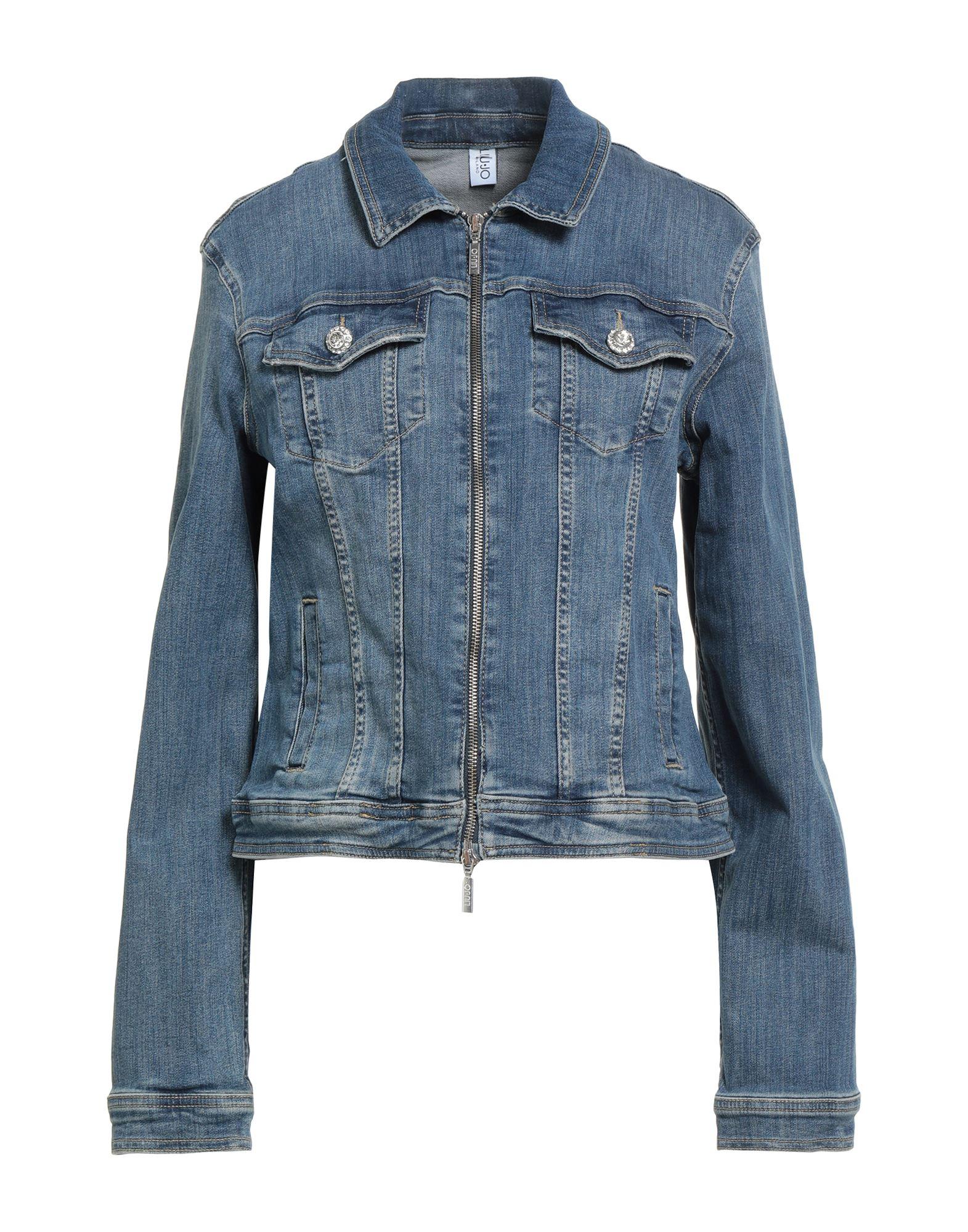 ジャケット LIU JO DENIM JACKET Denim jacket with leopard print trim