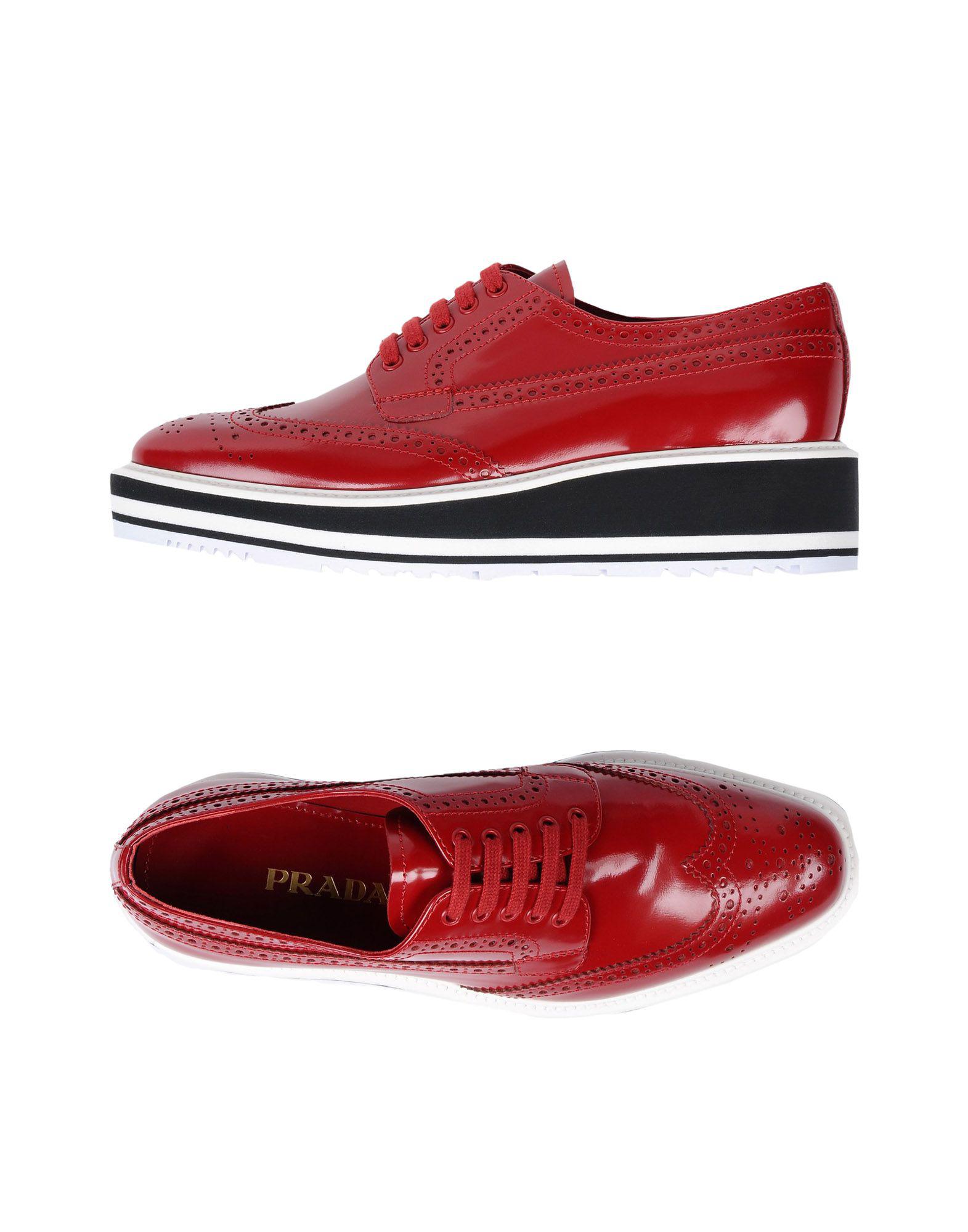 Prada Leather Lace-up Shoe in Red - Lyst
