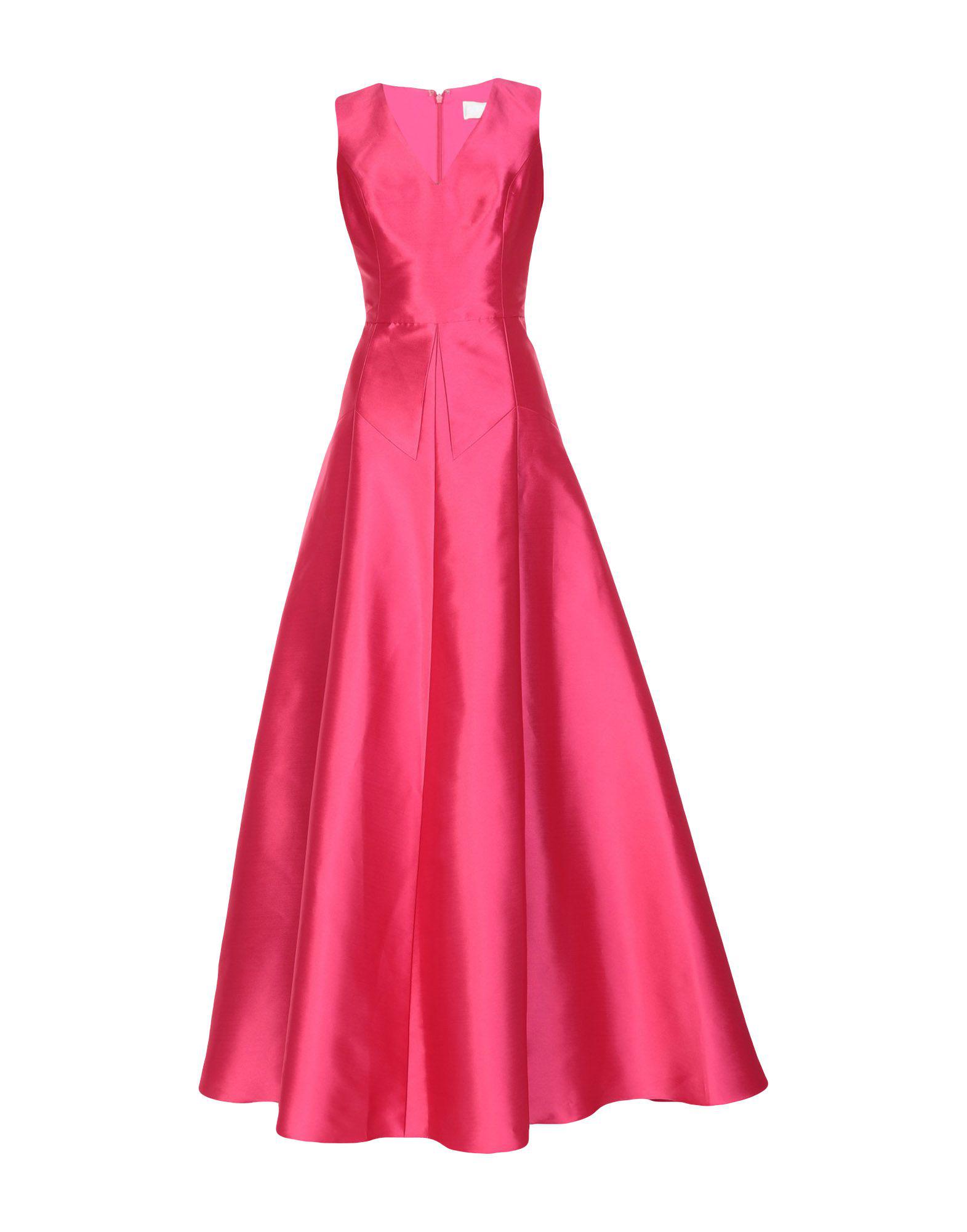 Mikael Aghal Satin Long Dress in Fuchsia (Pink) - Lyst
