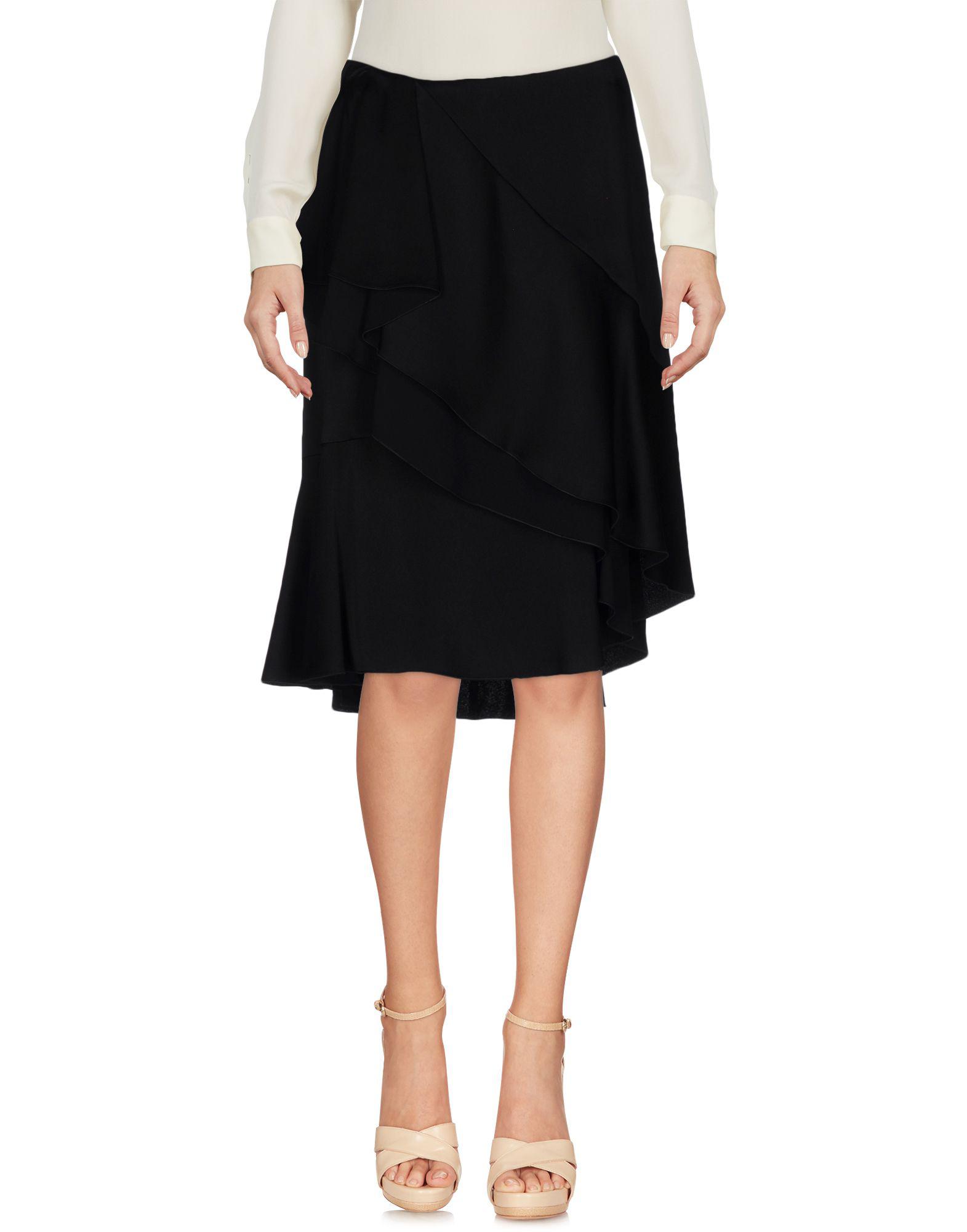 Lanvin Satin Knee Length Skirt in Black - Lyst