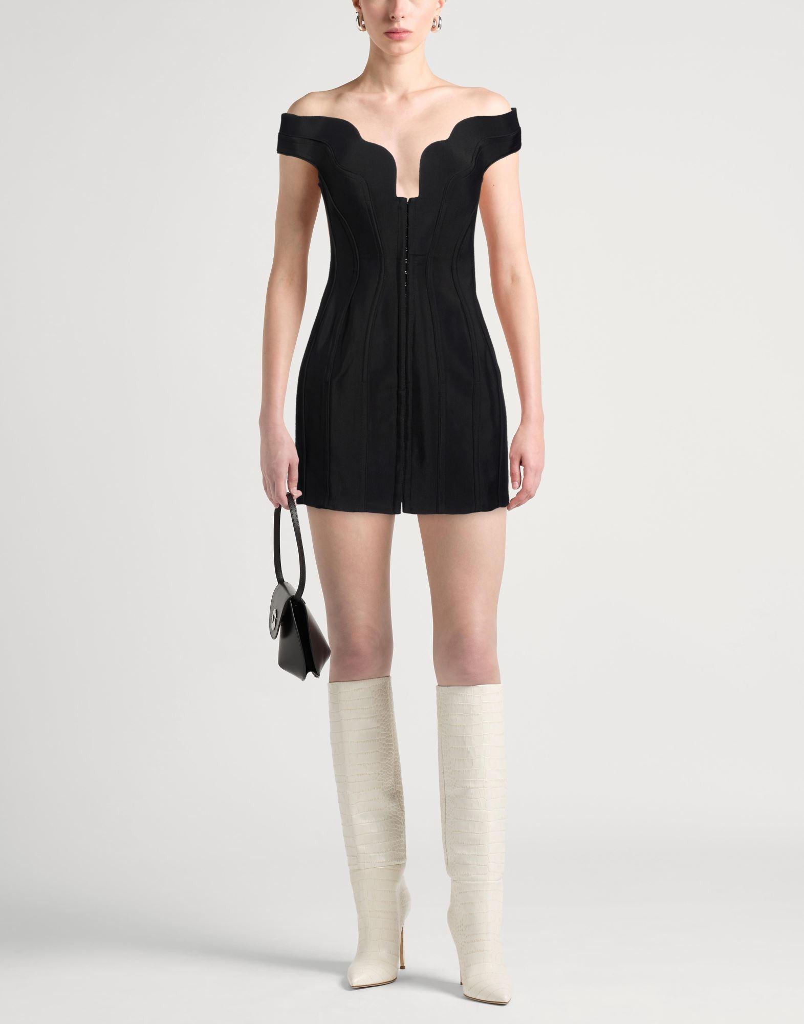 mugler wool mini dress Mugler Gathered Wool-blend Mini Dress In Black