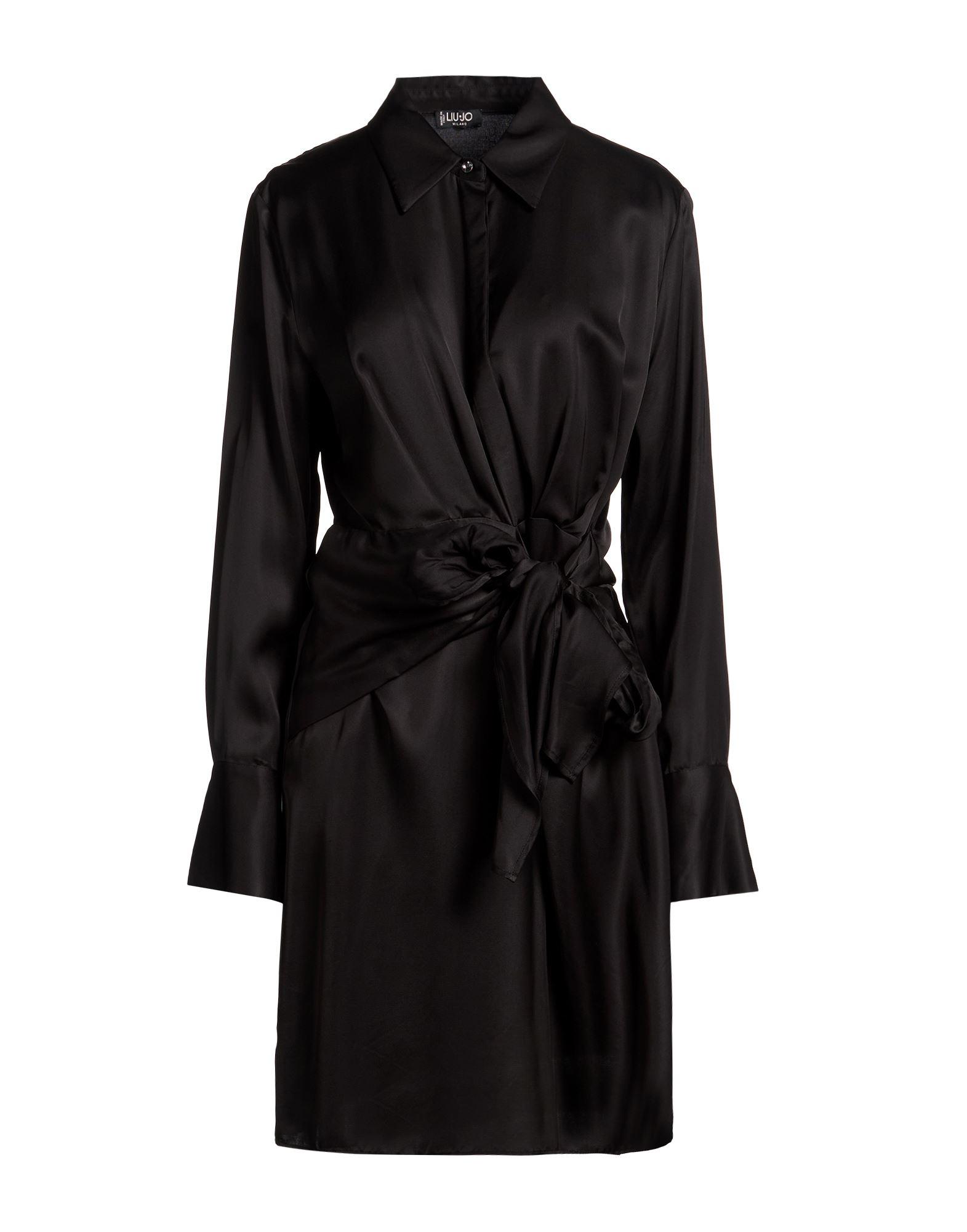 black satin shirt dress Remember That Time Black Long Sleeve Shirt Dress main image 0