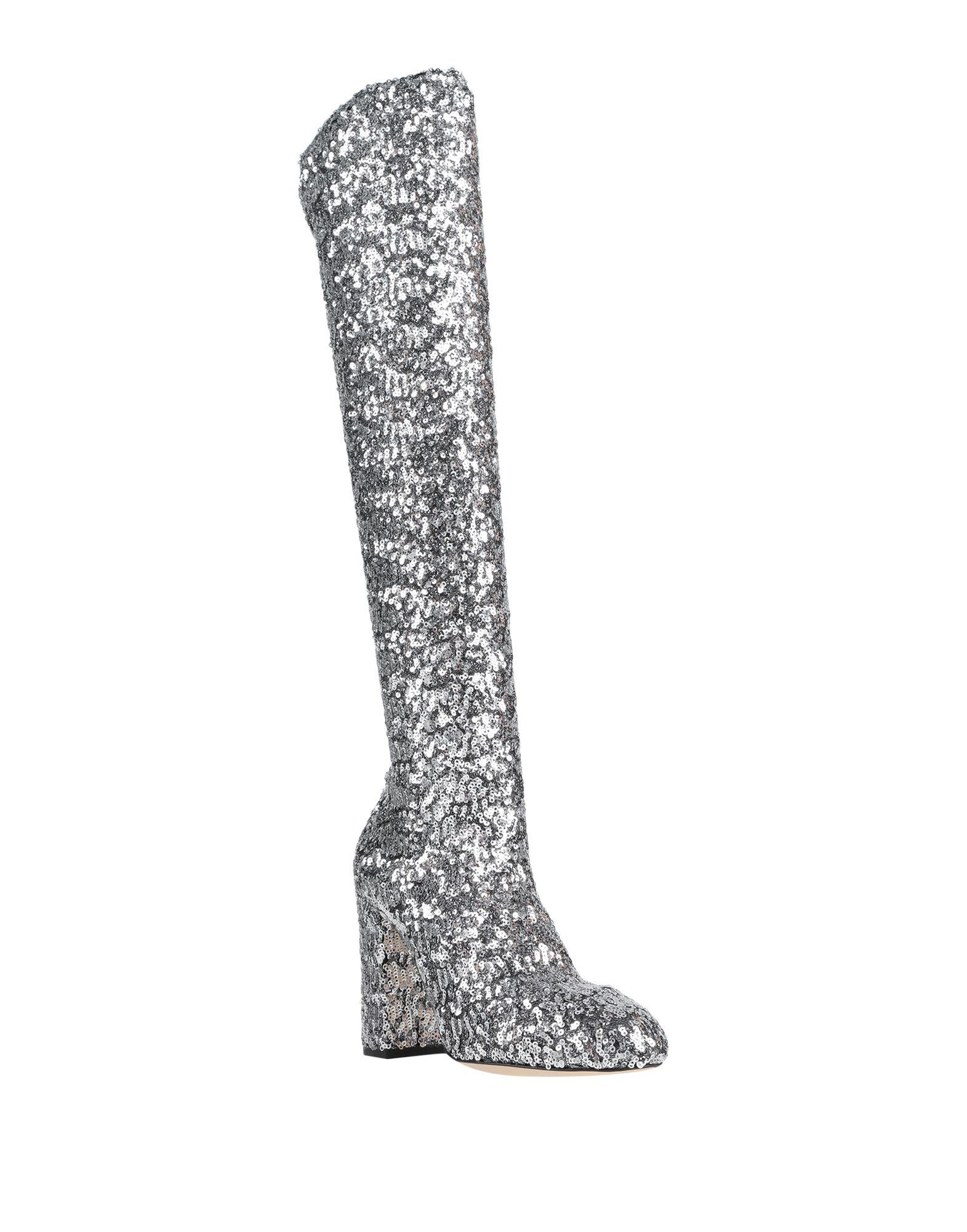 Dolce & Gabbana Leather Glitter Knee-high Boots in Silver (Metallic ...