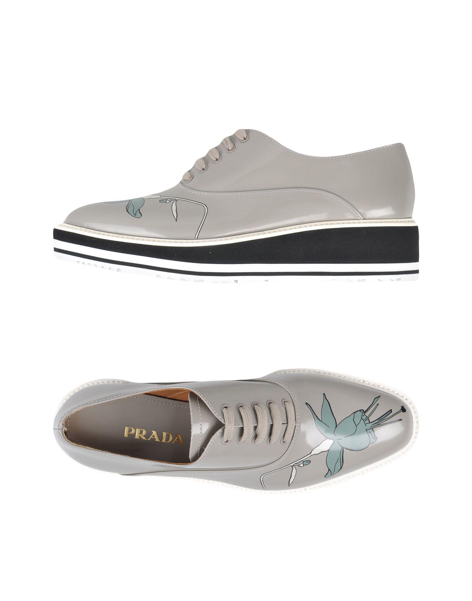 Prada Leather Laceup Shoe in Light Grey (Gray) Lyst