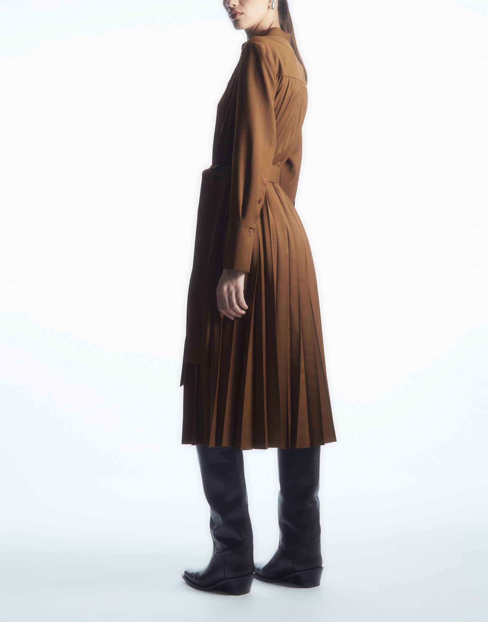 cos pleated wool-blend shirt dress COS Pleated Wool-blend Shirt Dress in Brown