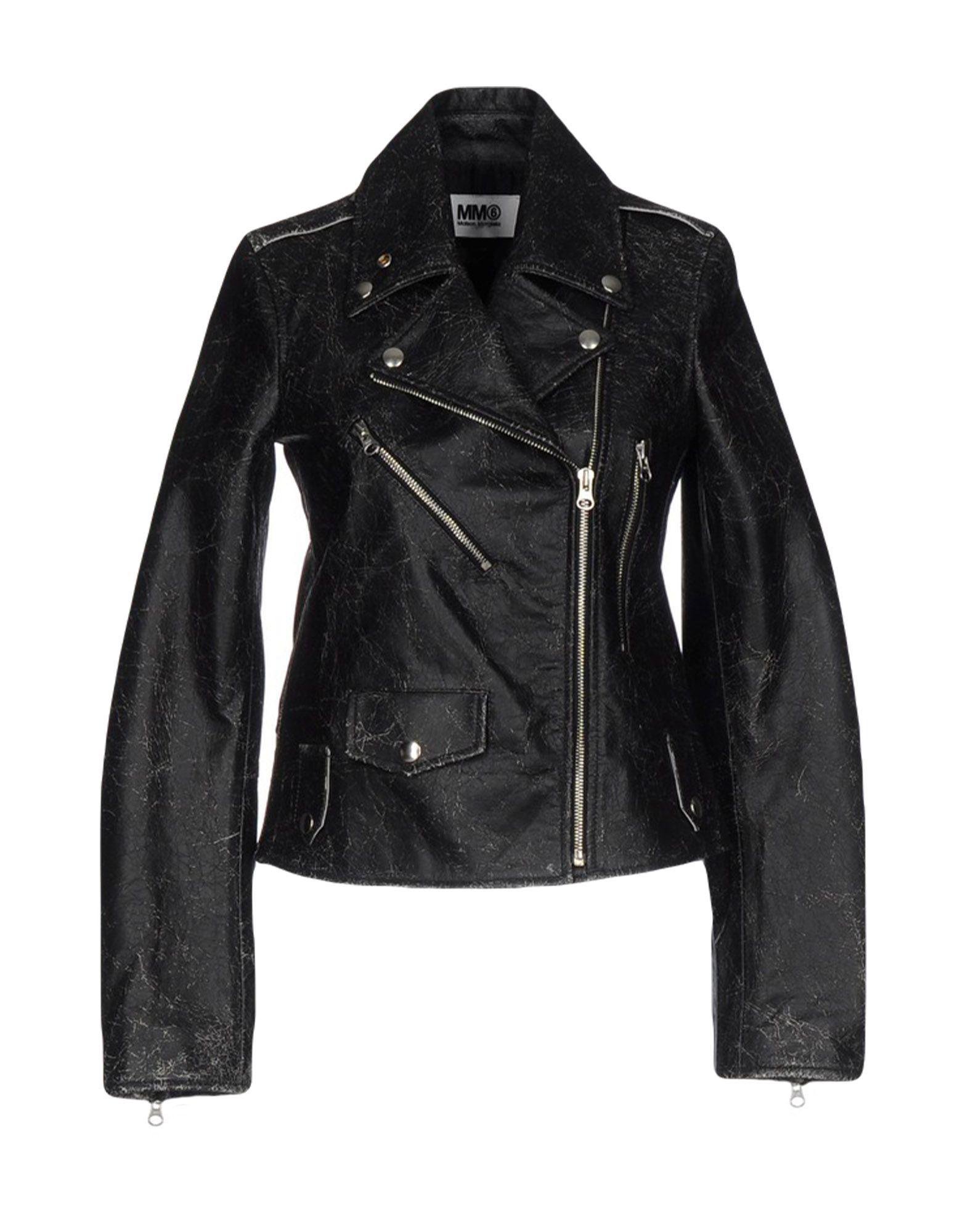 MM6 by Maison Martin Margiela Leather Jacket in Black - Lyst