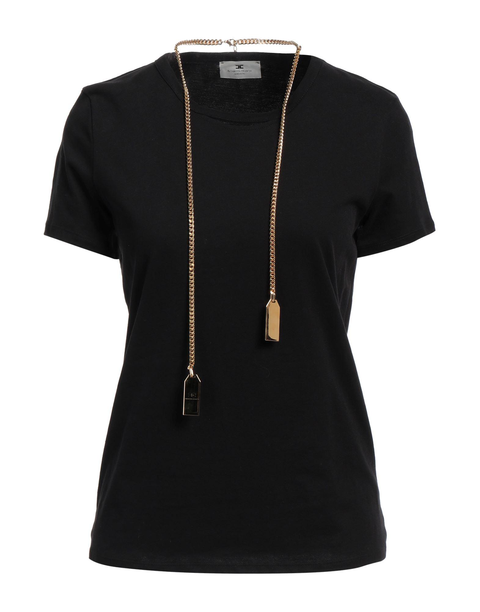 Tシャツ・カットソー ELISABETTA FRANCHI BLACK COTTON T-SHIRT Elisabetta Franchi cotton jersey T-shirt with logo plaque