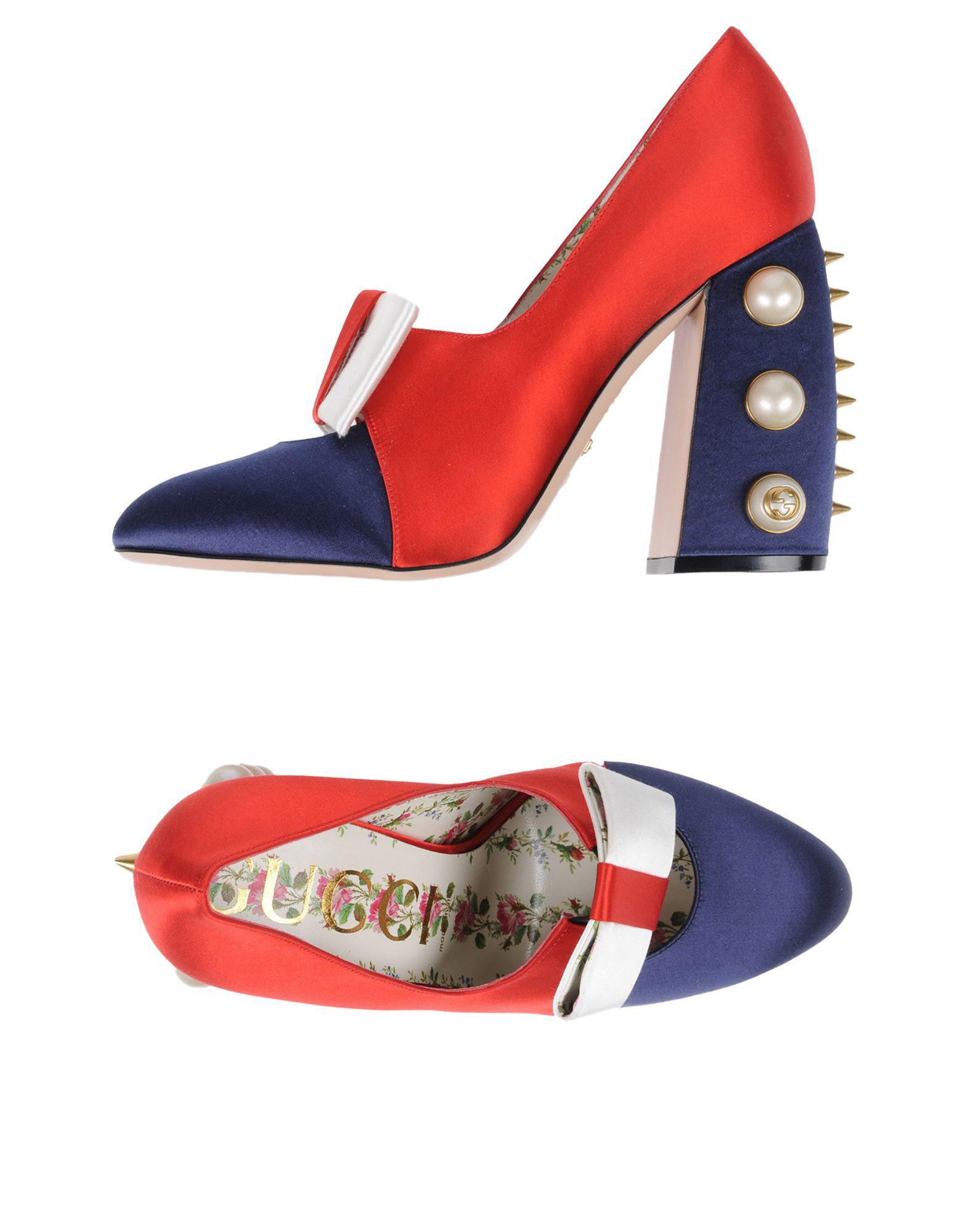 Gucci Spike And Pearl Embellished Pumps in Red | Lyst