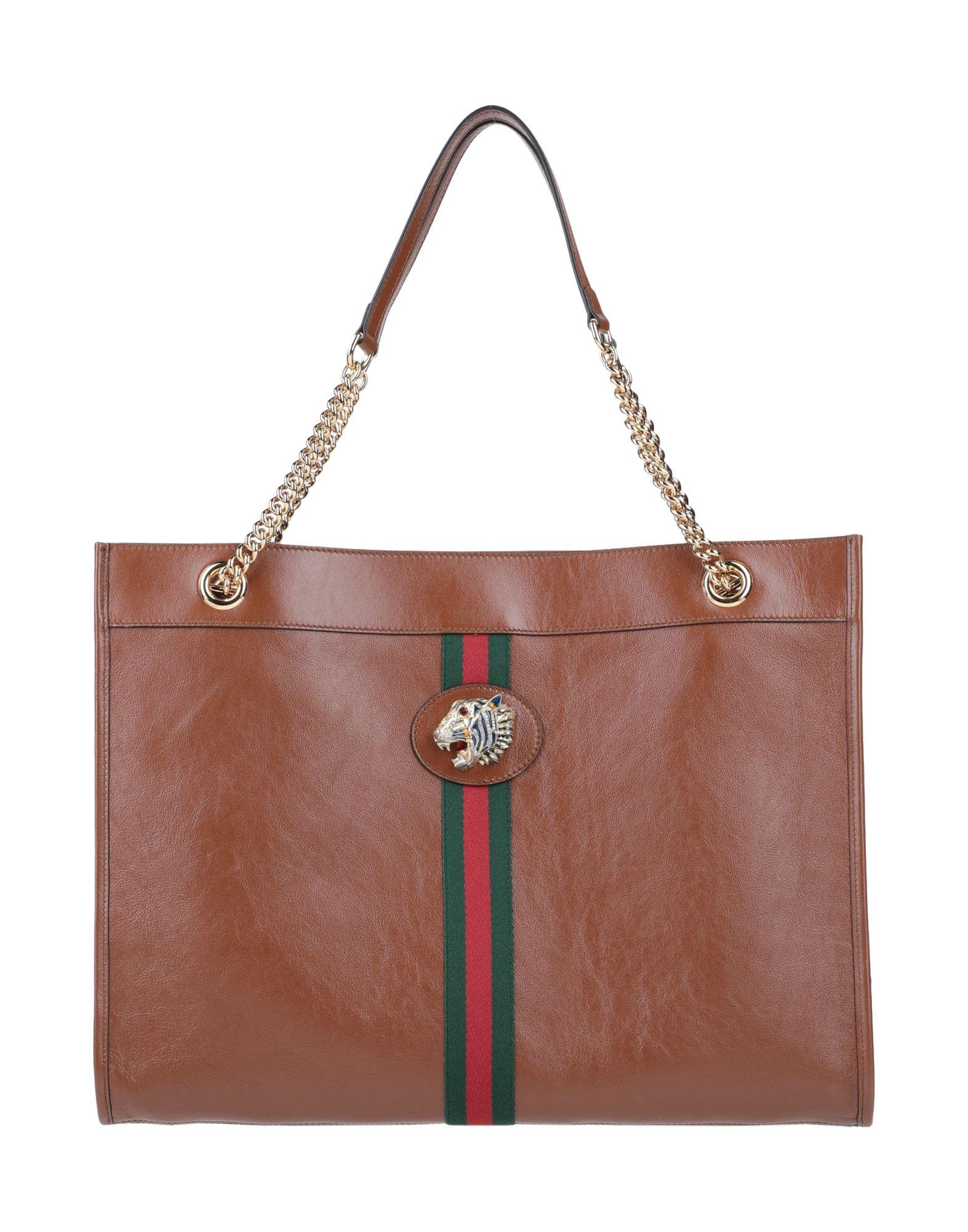 Gucci Rajah Large Leather Tote in Brown | Lyst