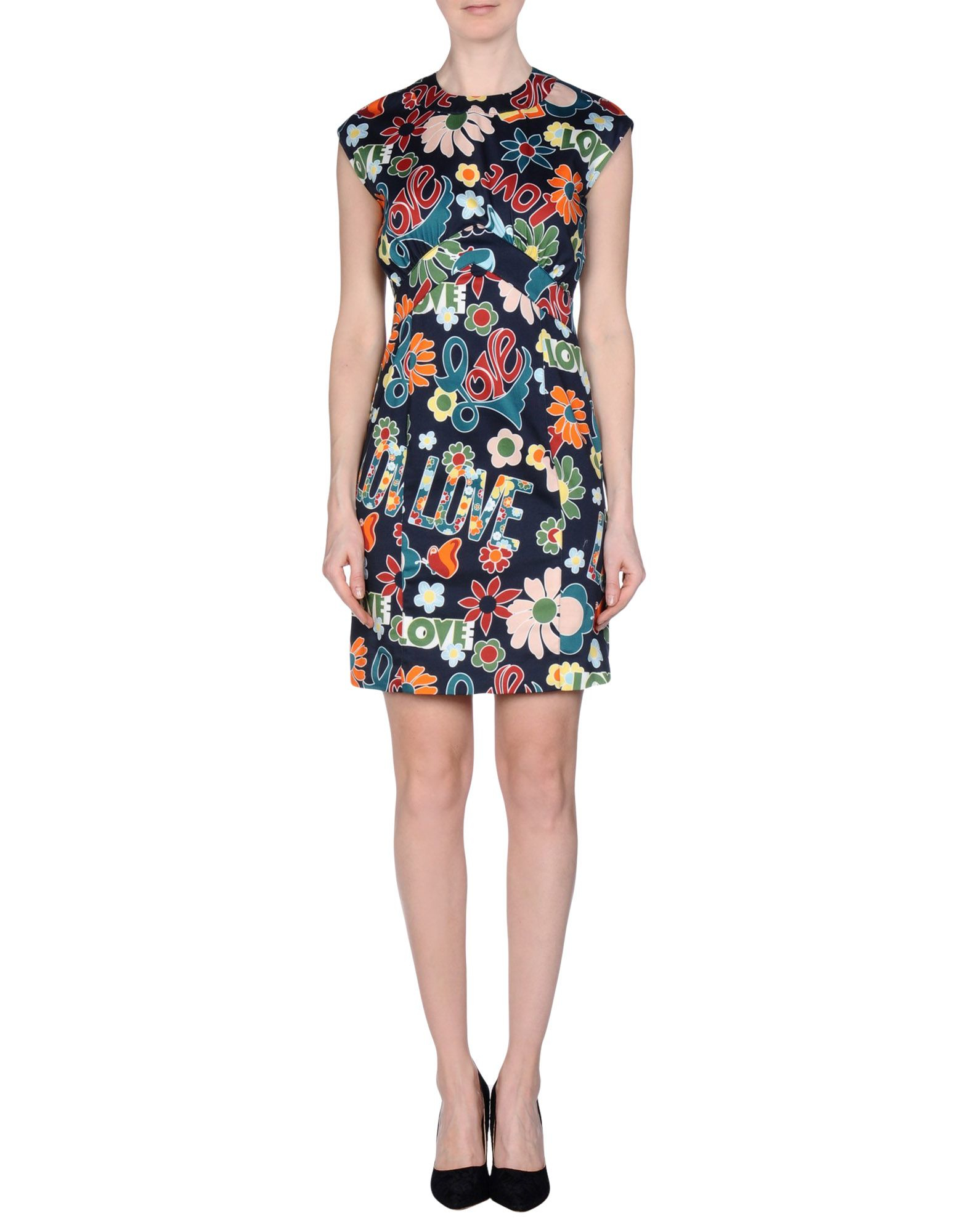 Lyst - Love Moschino Smock Dress with Bow Neck in Floral Print in Blue