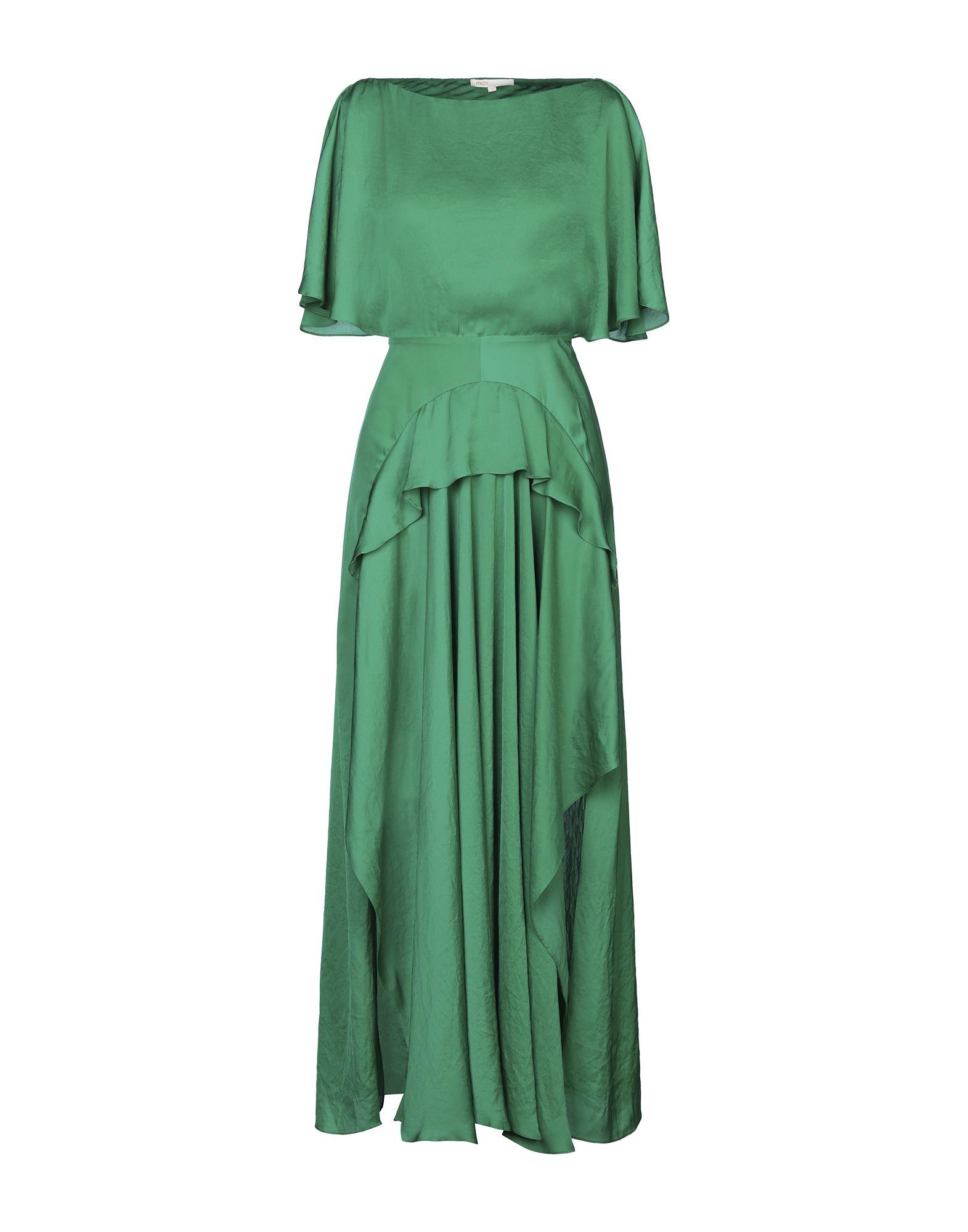 Maje Satin Long Dress in Green - Lyst