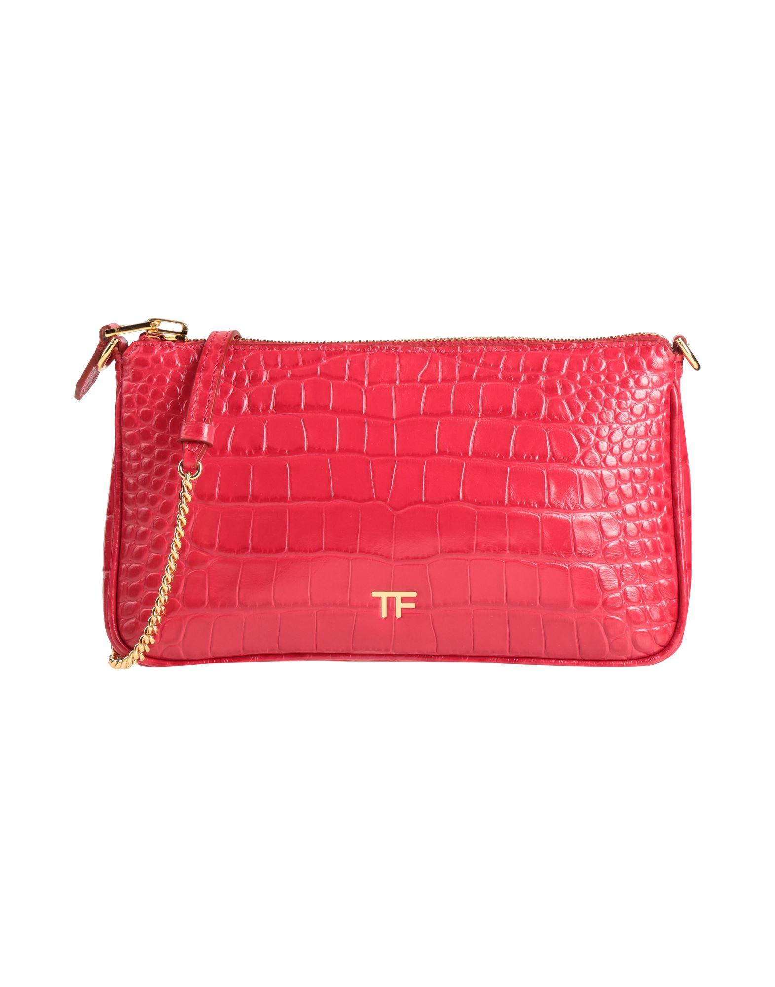ショルダーバッグ・ポシェット TOM FORD RED VELVET AND VISCOSE SHOULDER BAG TOM FORD Embellished leather-trimmed velvet shoulder bag