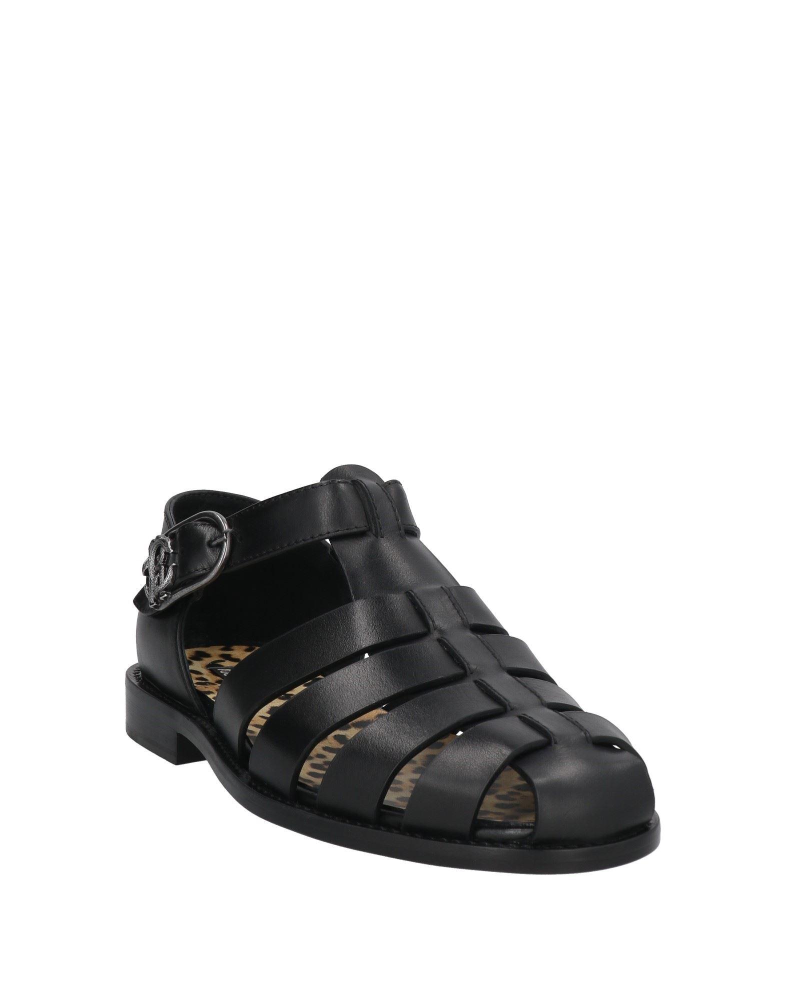 $750 NIB Cavalli Class by Roberto Cavalli Logo Leather Fisherman Sandals 8 M ROBERTO CAVALLI 5489 Black Criss Cross Print Leather Logo  main image 3