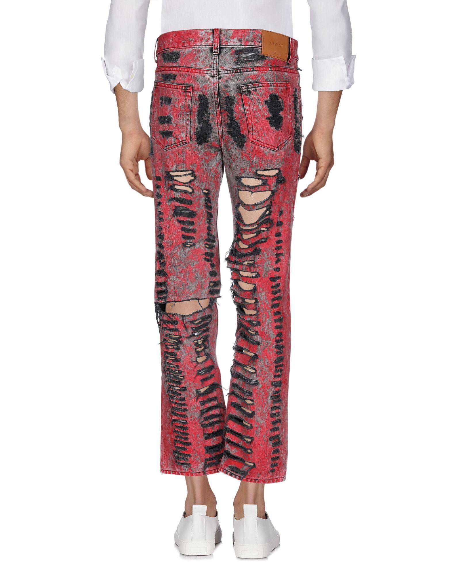 Gucci Denim Black And Red Overdyed Ripped Jeans for Men - Lyst