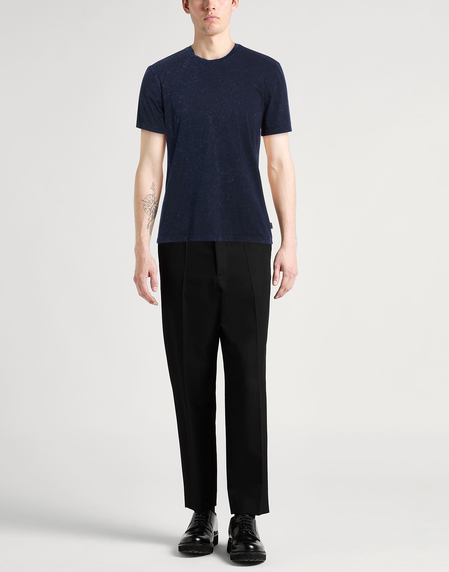T-shirt Uomo John Varvatos Miles Manica Corta In Cotone Slub - Scollo A V, Colore Blu, Bordi Grezzi