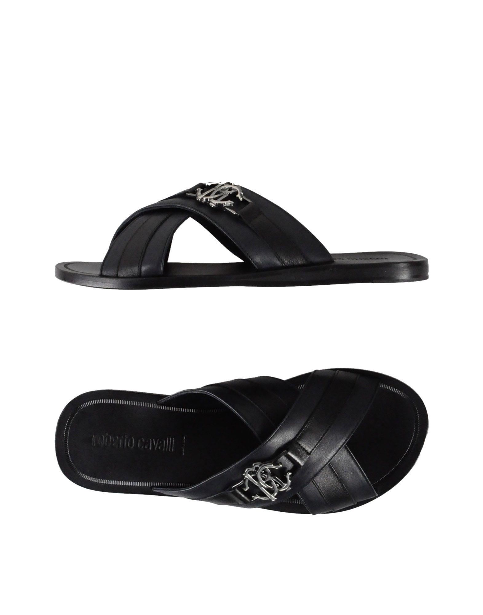 Roberto Cavalli Leather Sandals in Black for Men - Lyst