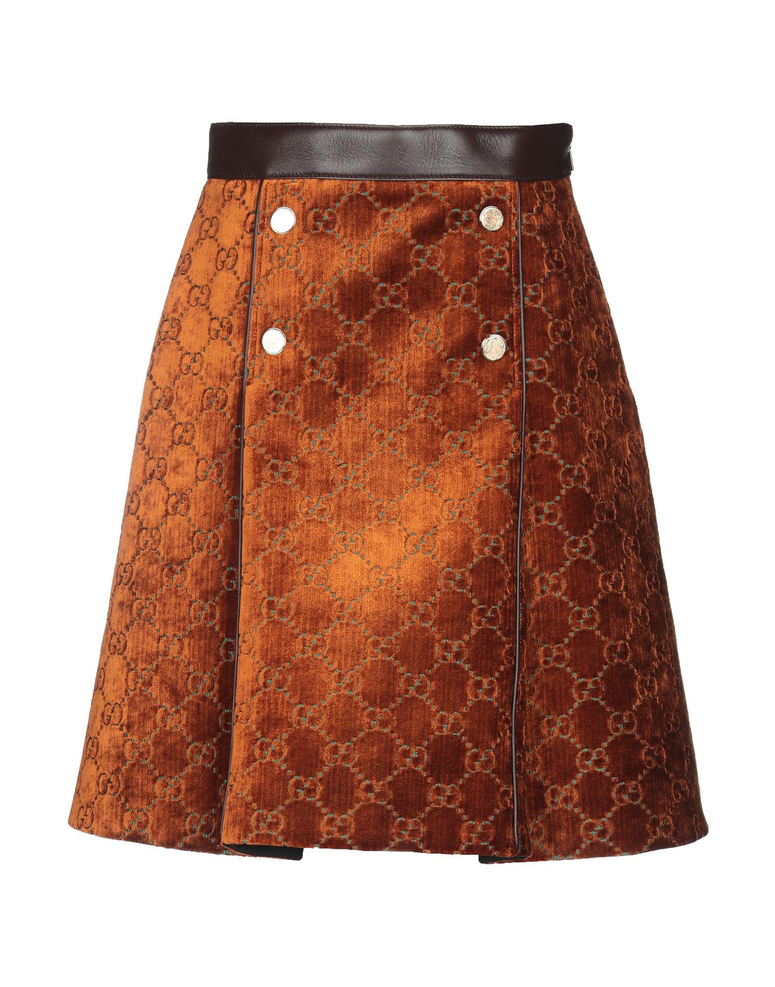 Gucci GG Velvet Skirt in Cognac/ Emerald (Brown) - Lyst