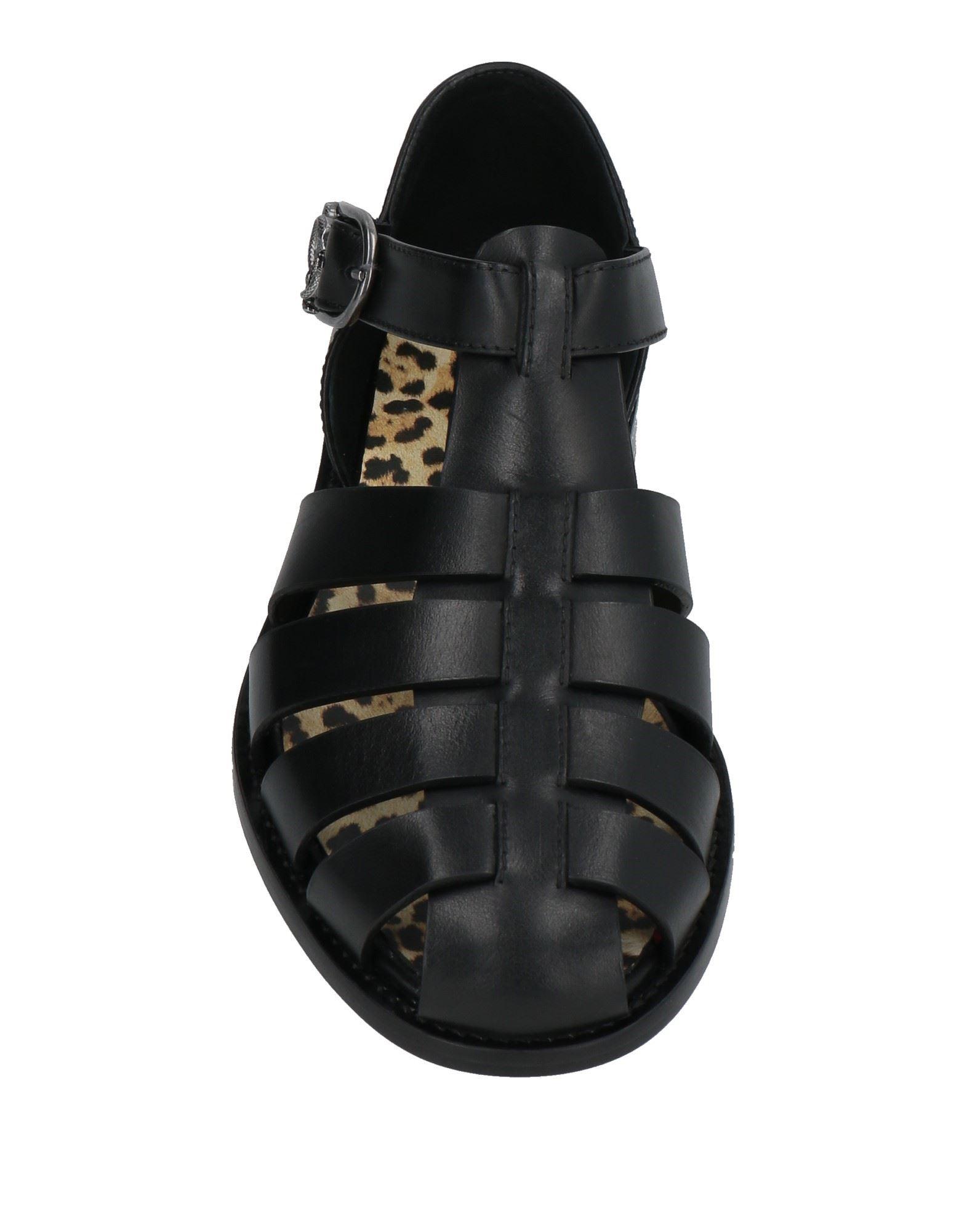 $750 NIB Cavalli Class by Roberto Cavalli Logo Leather Fisherman Sandals 8 M ROBERTO CAVALLI 5489 Black Criss Cross Print Leather Logo  main image 2