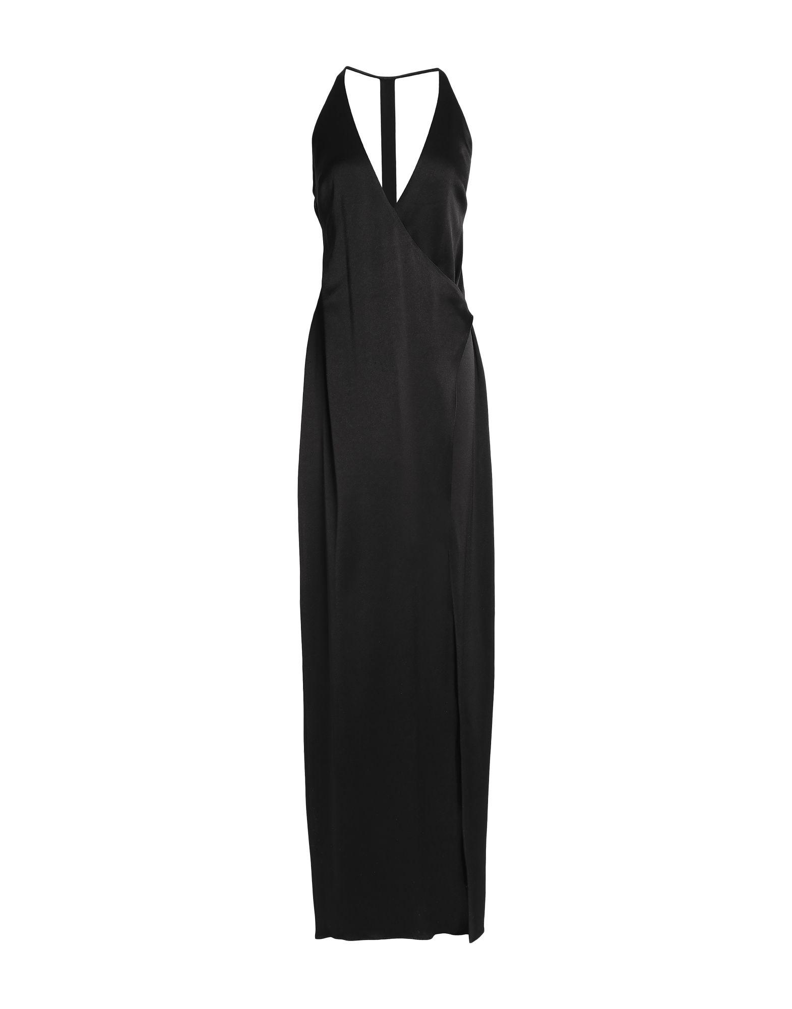 Halston Satin Long Dress in Black - Lyst