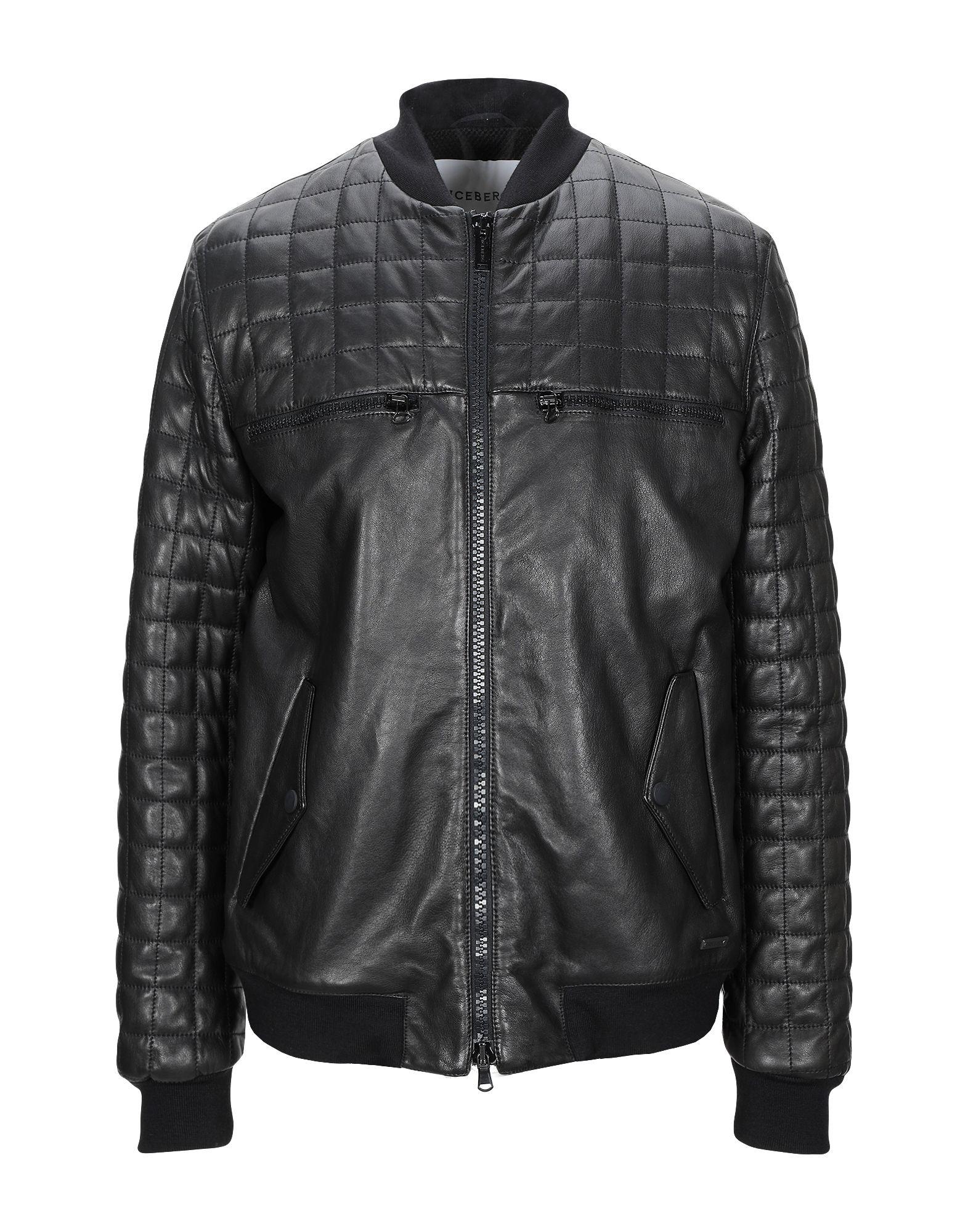 Iceberg Leather Jacket in Black for Men Lyst