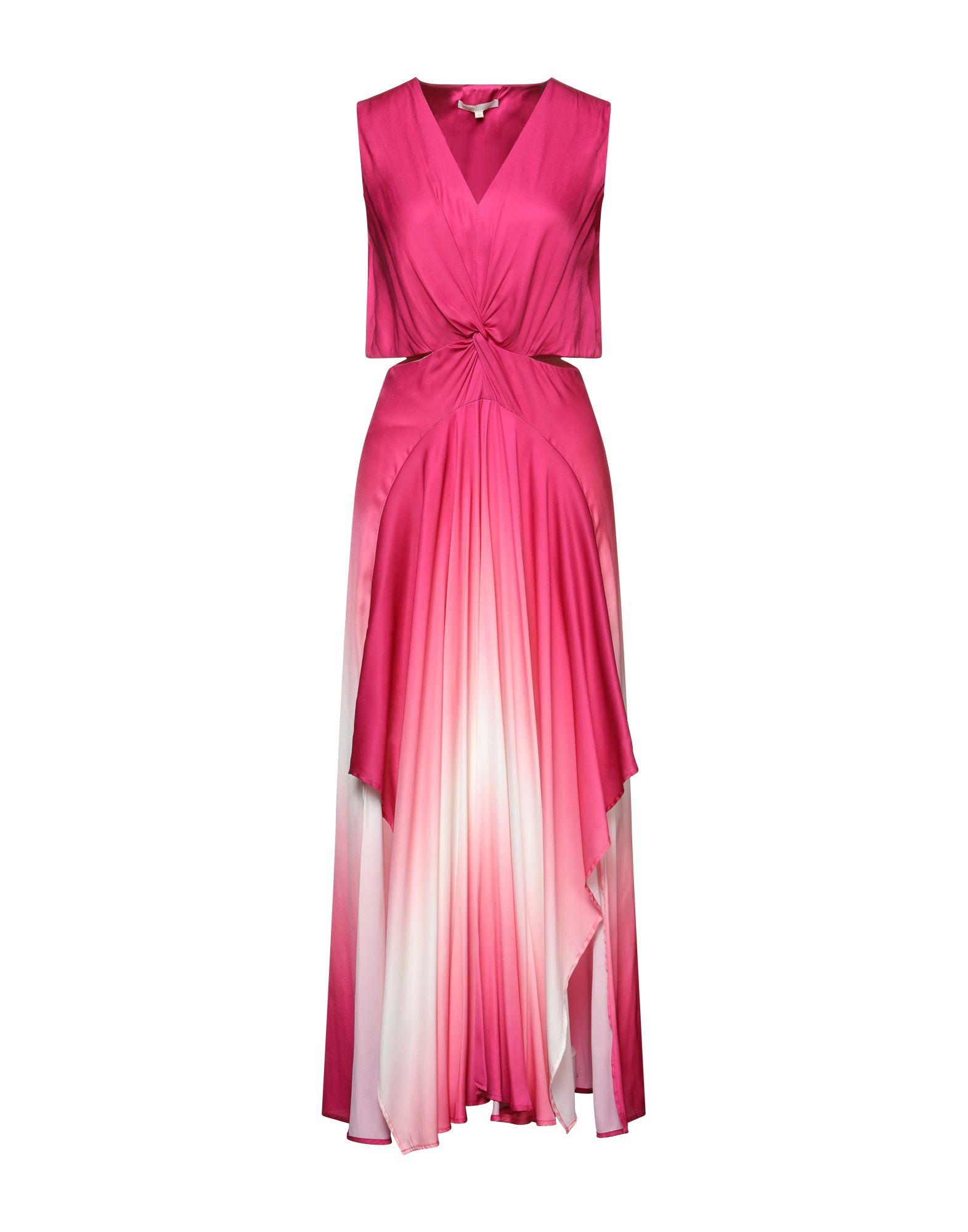 Maje Satin Long Dress in Fuchsia (Pink ...