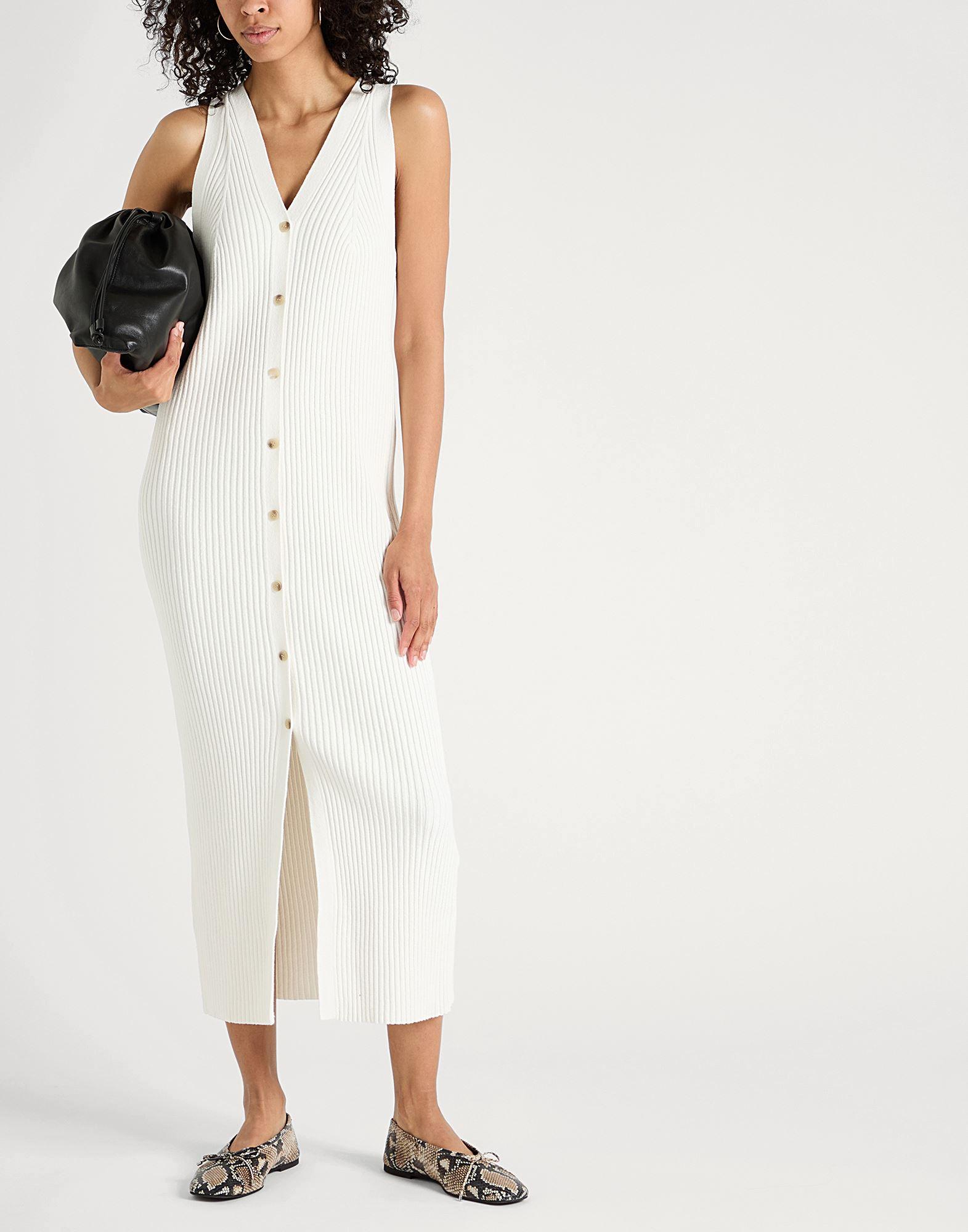 cos buttoned rib-knit maxi dress COS Buttoned Rib-knit Maxi Dress in White