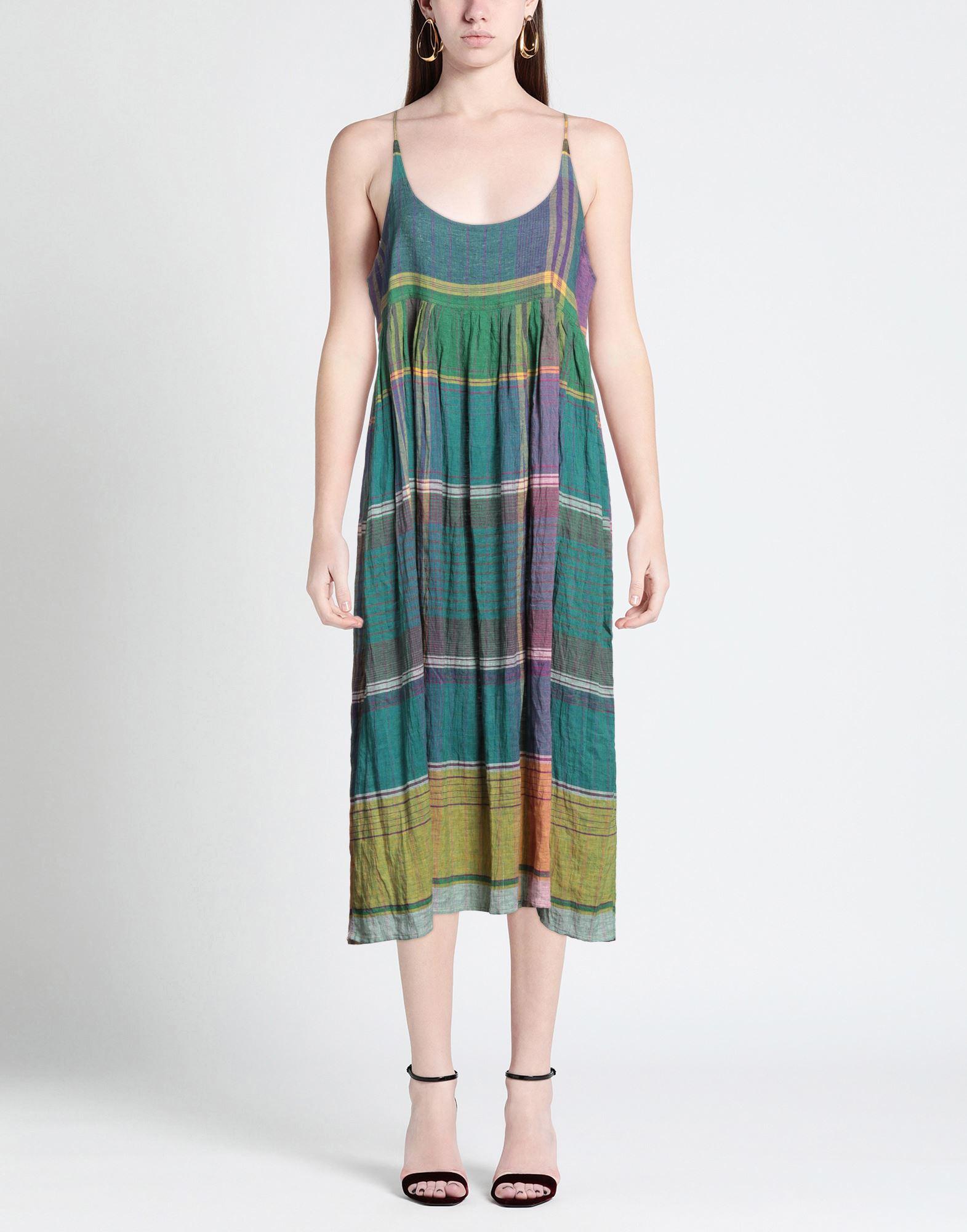 Injiri Midi Dress Linen in Green | Lyst