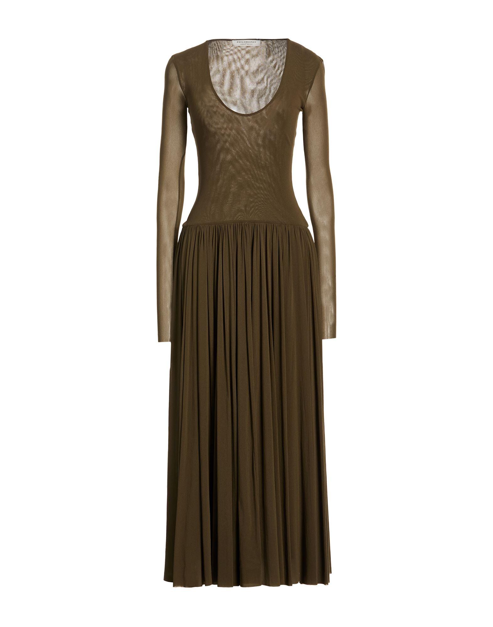 green emerald velvet dress PHILOSOPHY DI LORENZO SERAFINI Long Dress in Sage Green Duchesse with  Ruffles 0421 0723