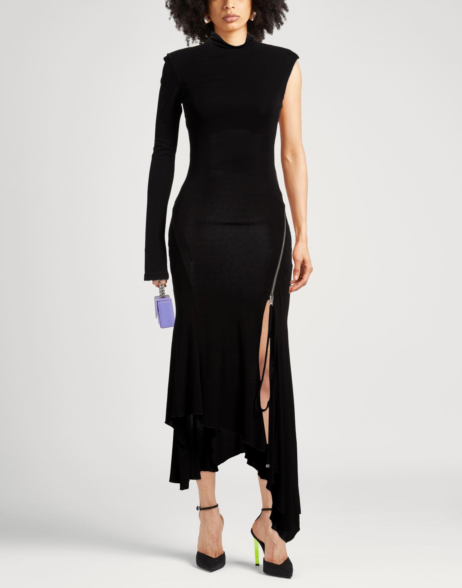 black long dress with a slit Lace-Up Open-Back Long Black Prom Dress with Glitter Black / 2