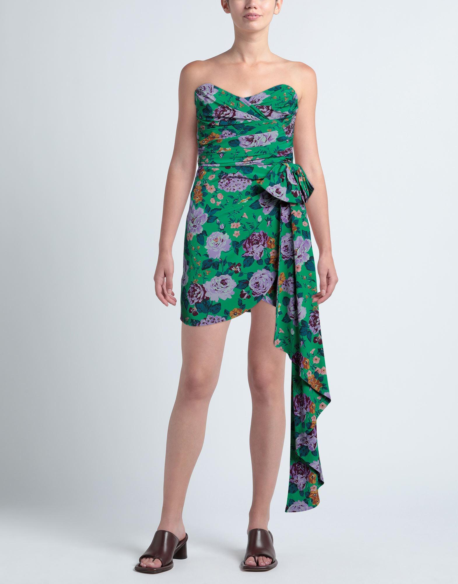 ワンピース ALESSANDRA RICH Green ette Mini Dress Alessandra Rich Strapless Bow-detailed Floral-print Silk