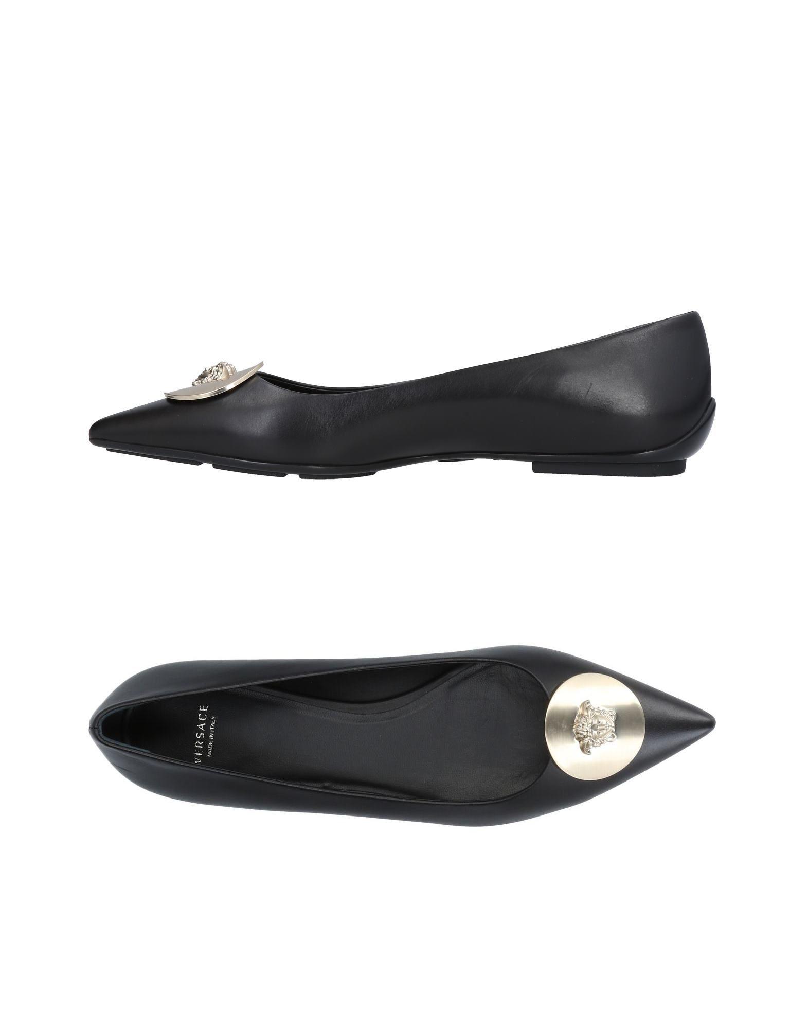 Versace Leather Ballet Flats in Black 