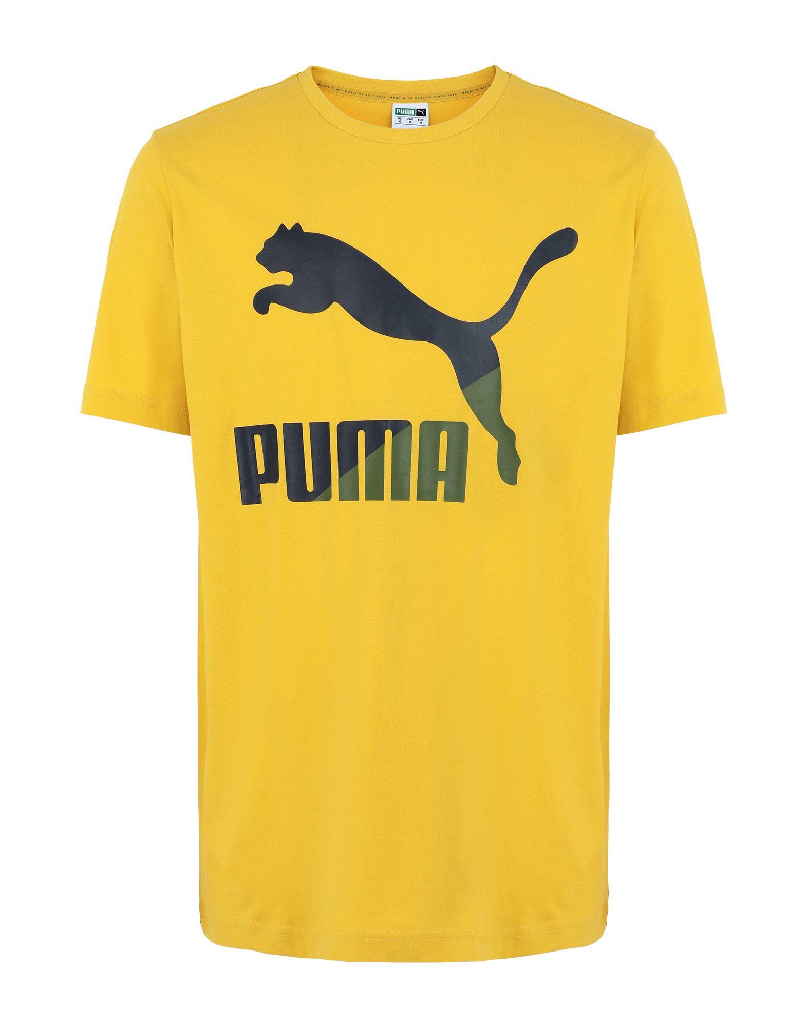 PUMA Cotton T-shirt in Yellow for Men - Lyst