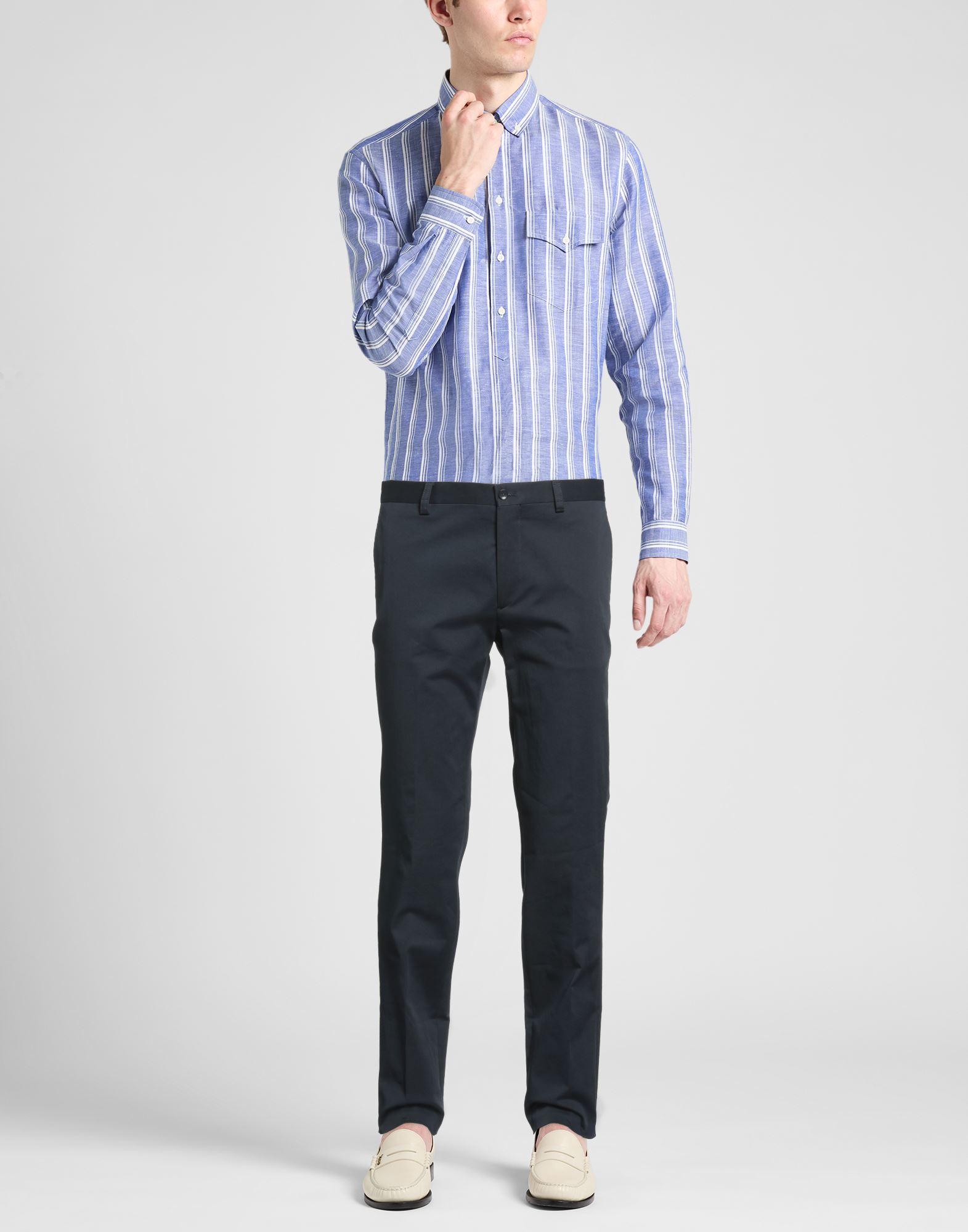 パンツ Etro Blue Pinstriped Virgin Wool Straight Pants Soho Blue Linen Wool Pants - A.i. Perfect Fits