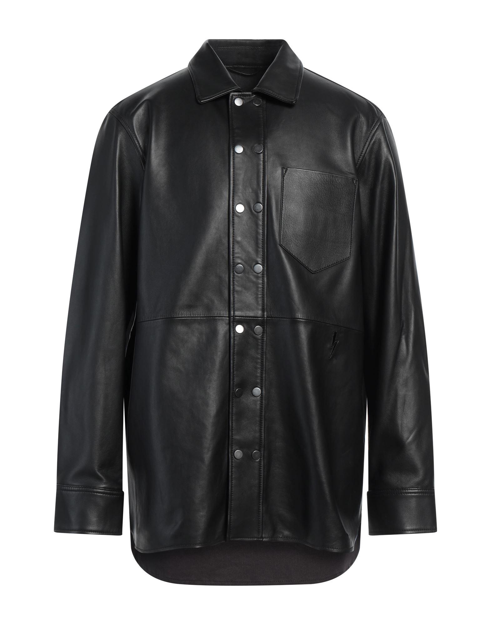 Neil Barrett Shirt Leather, Cotton, Elastane in Black for