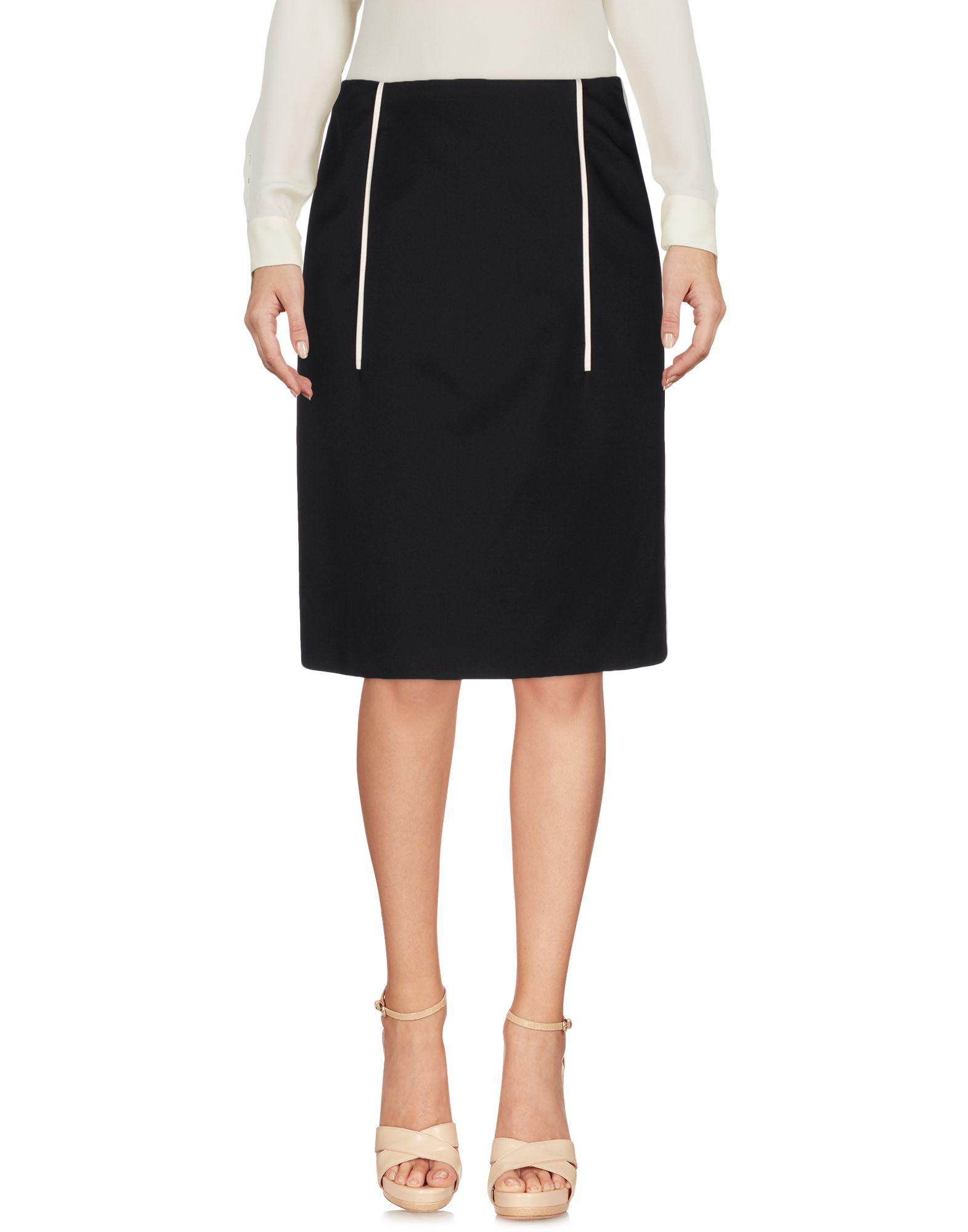 Prada Wool Knee Length Skirt in Black - Lyst