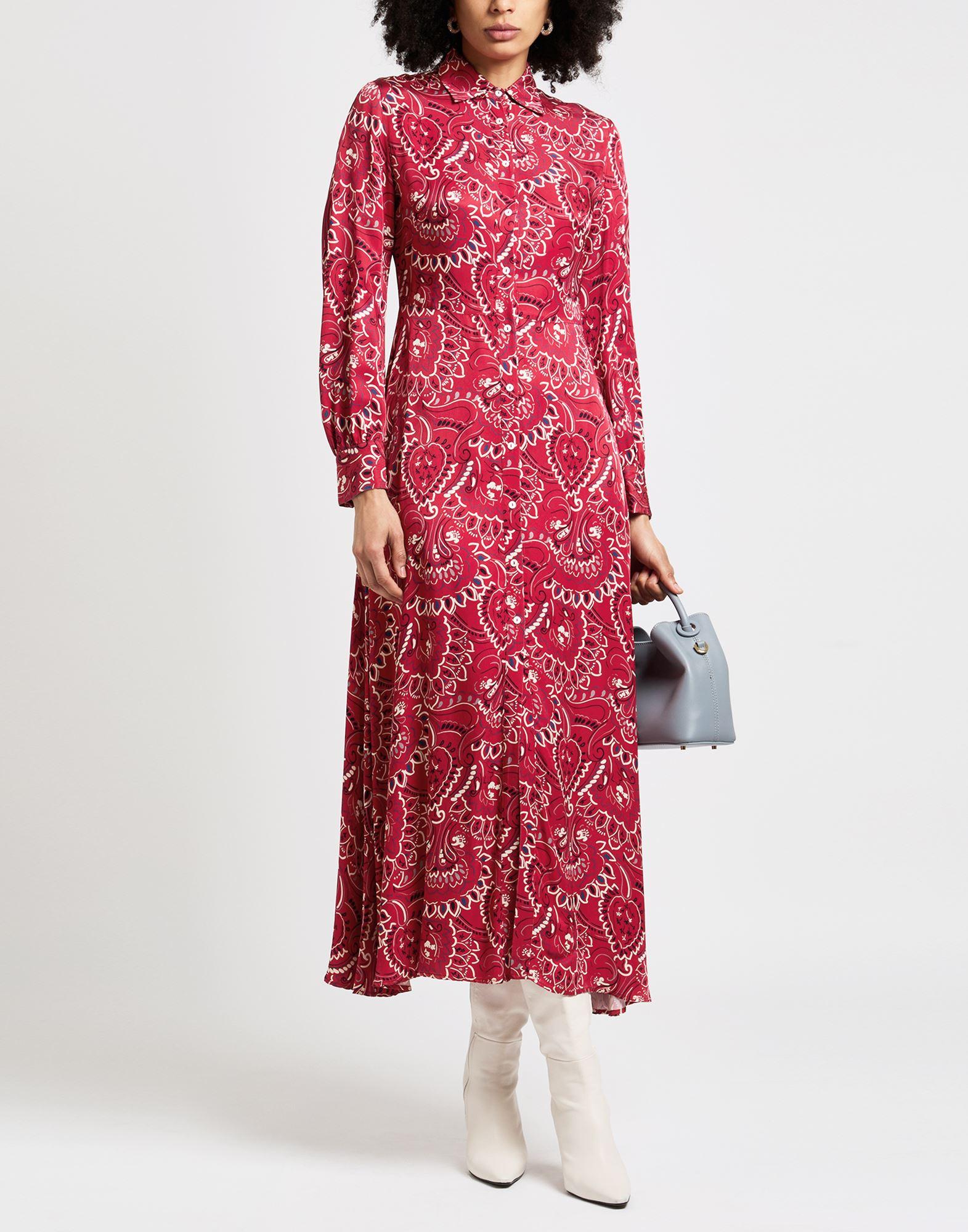dress barn red dress Organic Cotton Scallop Trim Long Sleeve Midi Dress in Moonflower Vine | Women's S