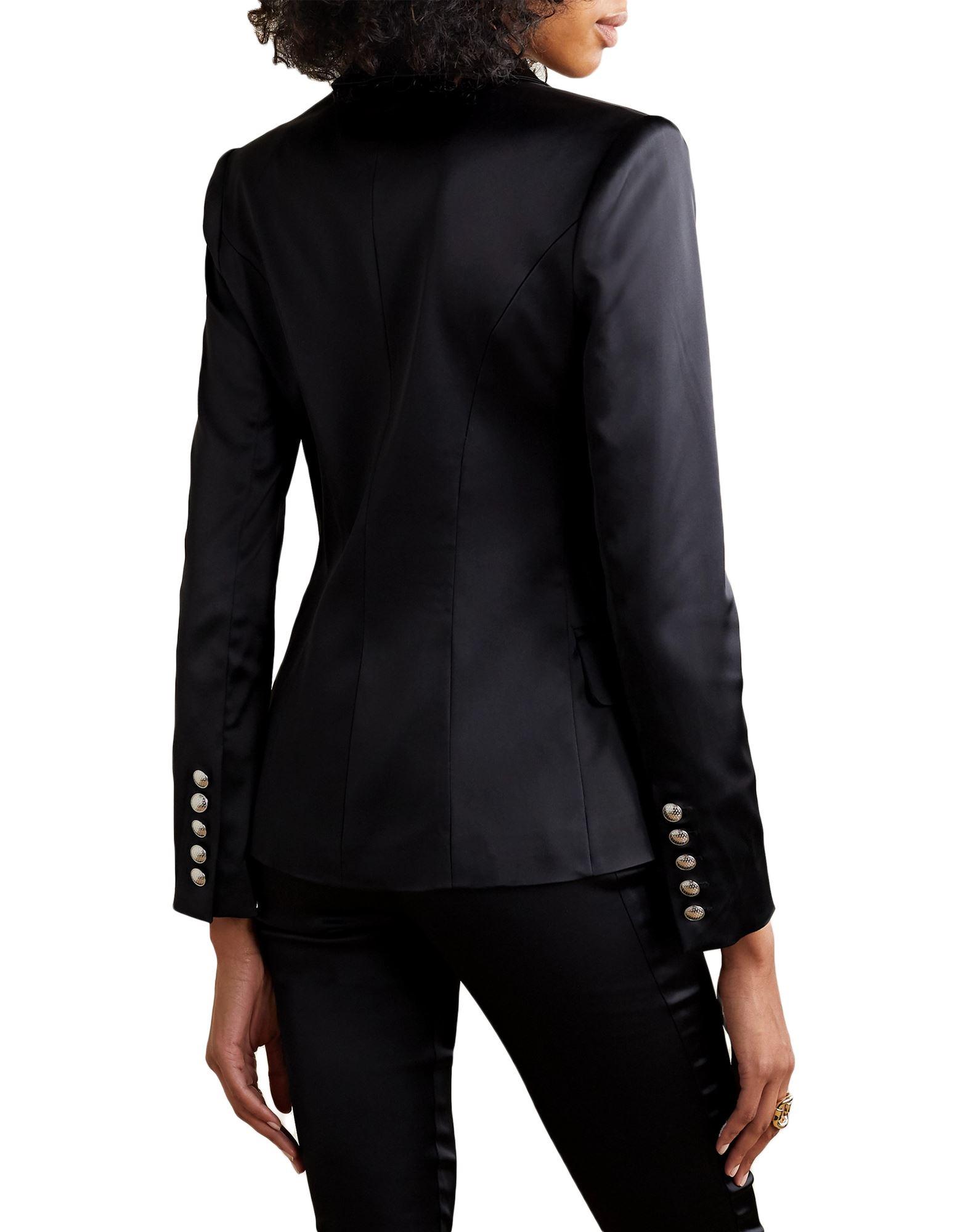 L'Agence Satin Suit Jacket in Black Lyst
