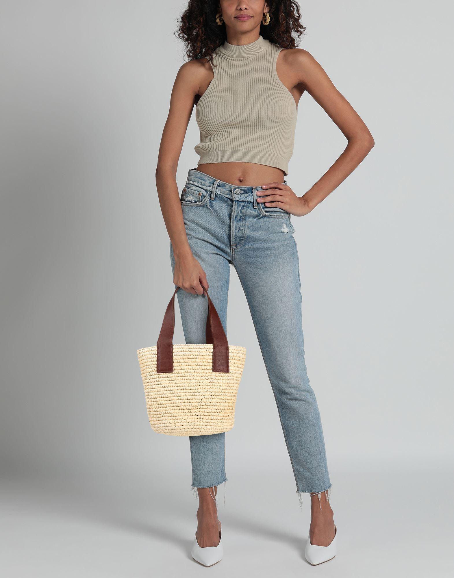 Beige Mochila ruffled raffia cross-body bag, Sensi Studio