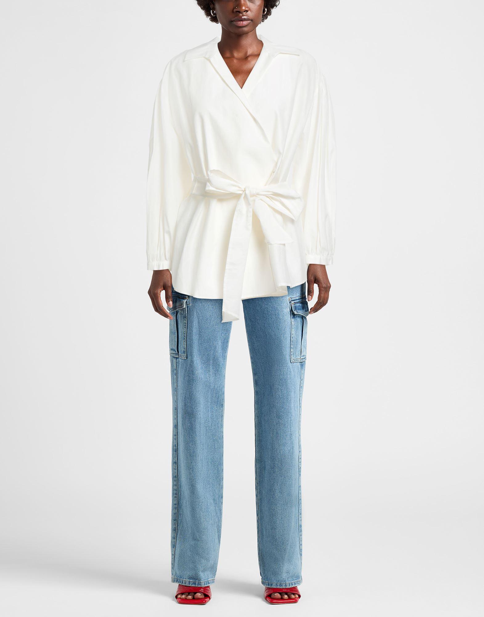 トップス Weekend Max Mara Silk & Cotton Weekend Max Mara Striped Silk + Cotton Faux Wrap Blouse Sz