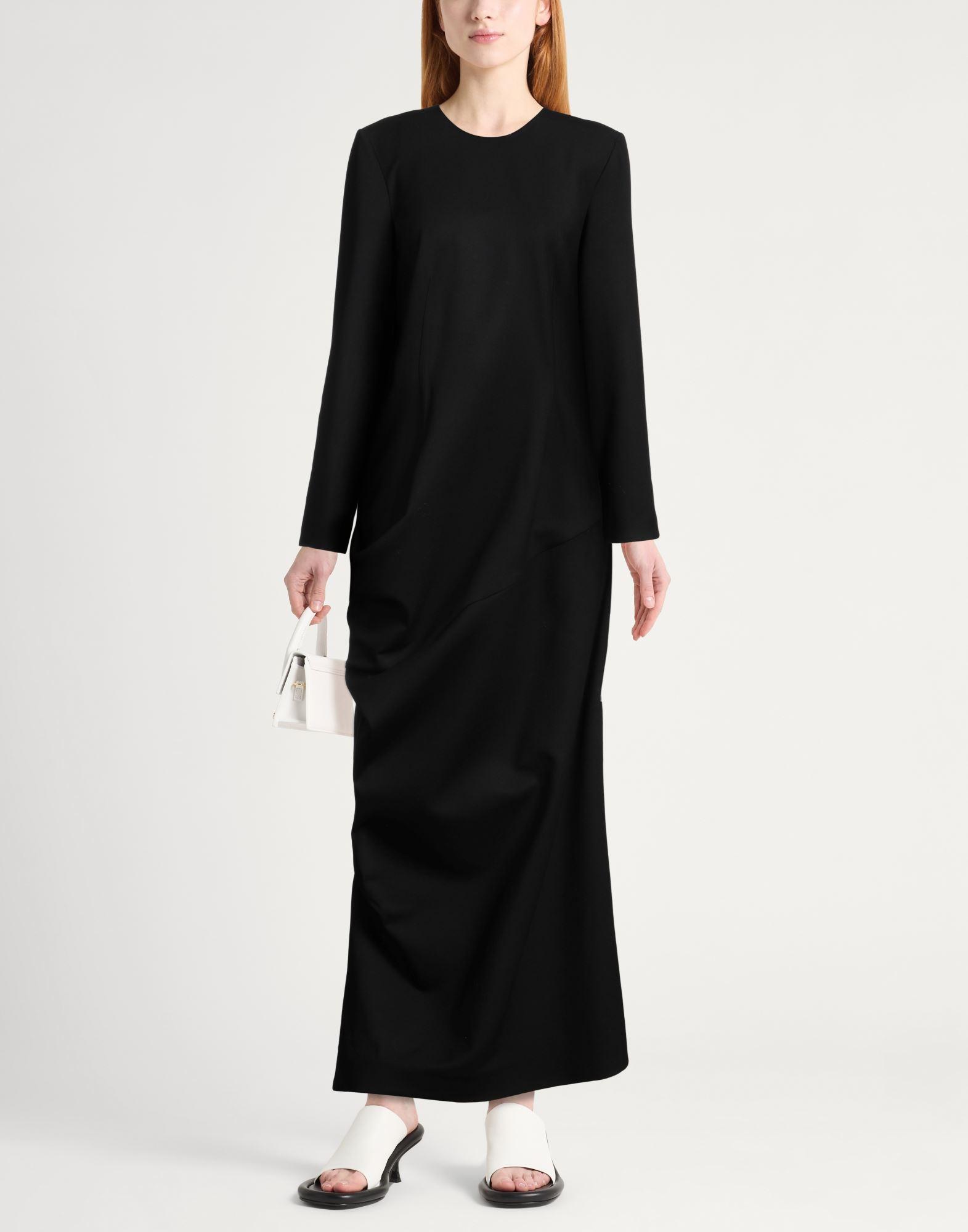 the row asymmetrical dress The Row Violetta Asymmetric Silk-Tweed Midi Dress - Black - 50% Off