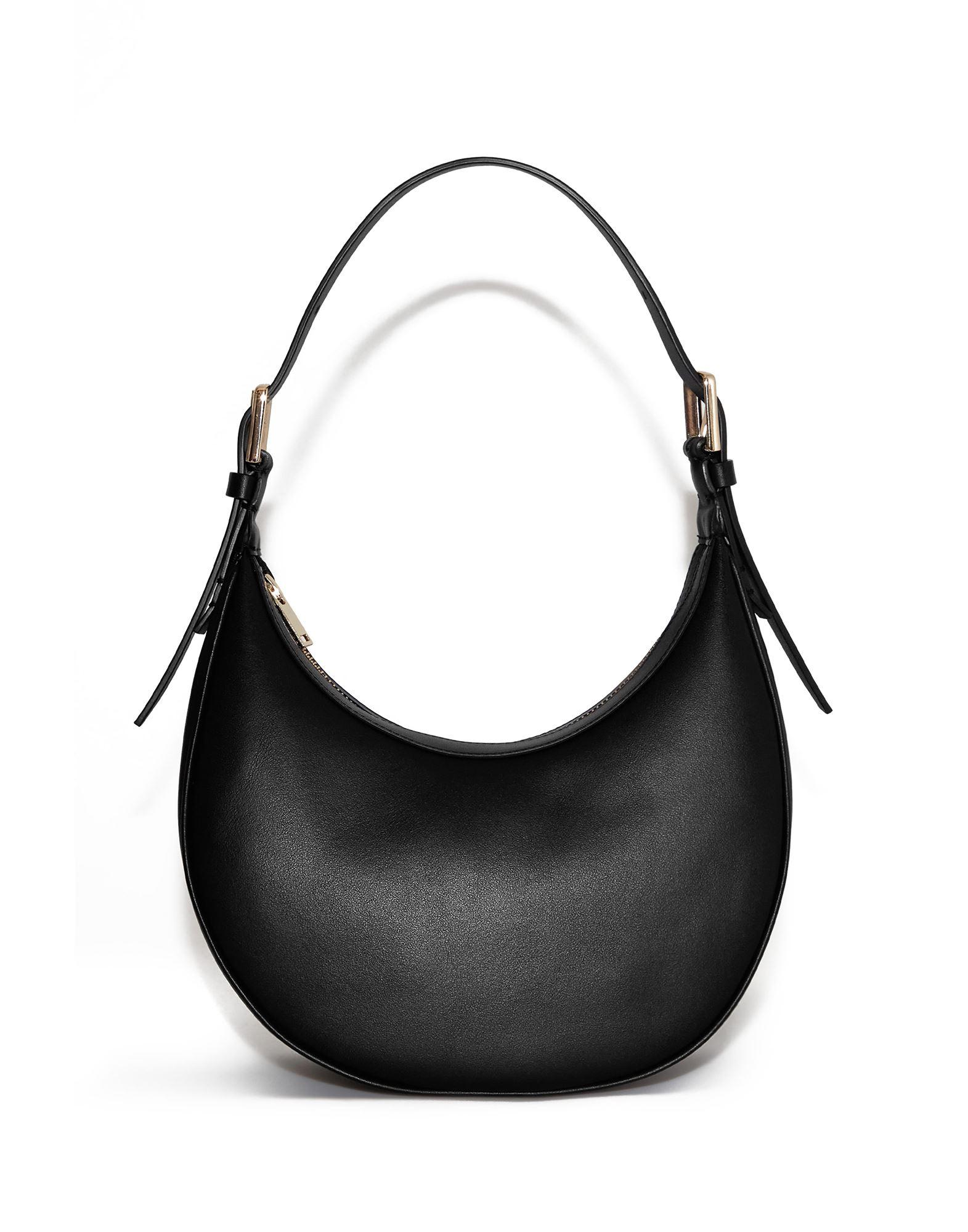 COS Curved Leather Shoulder Bag in Black