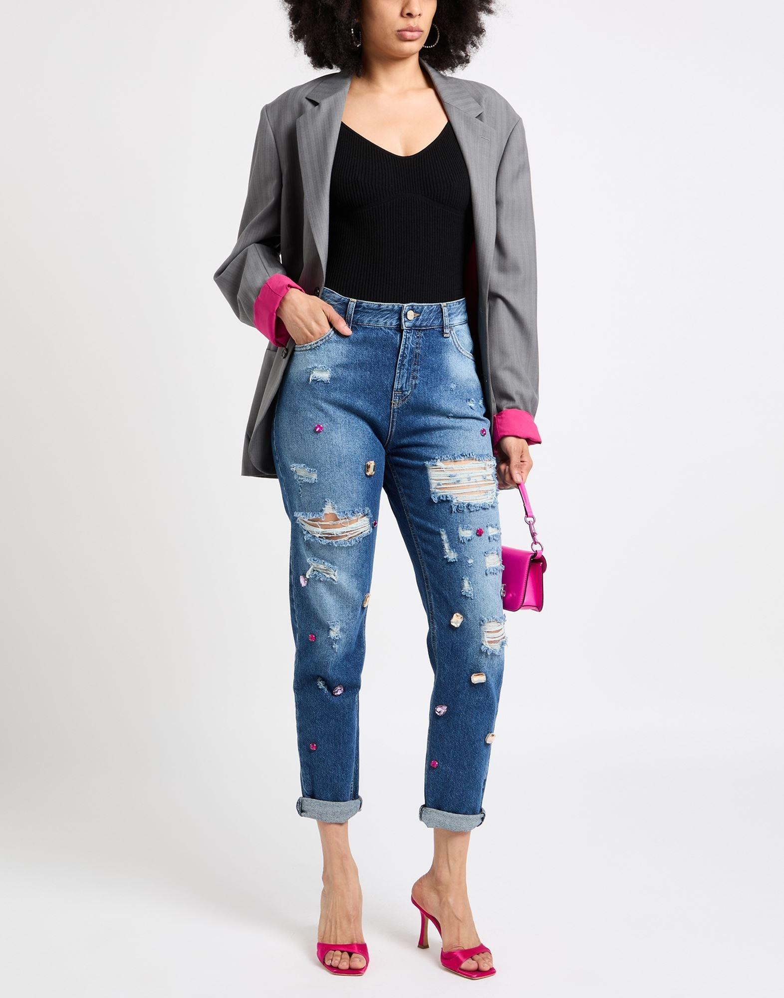 デニム・ジーパン BLUMARINE Woman Jeans Sky 4J105A M6D99 Stone-washed Superwide-leg Denim Jeans | Blumarine