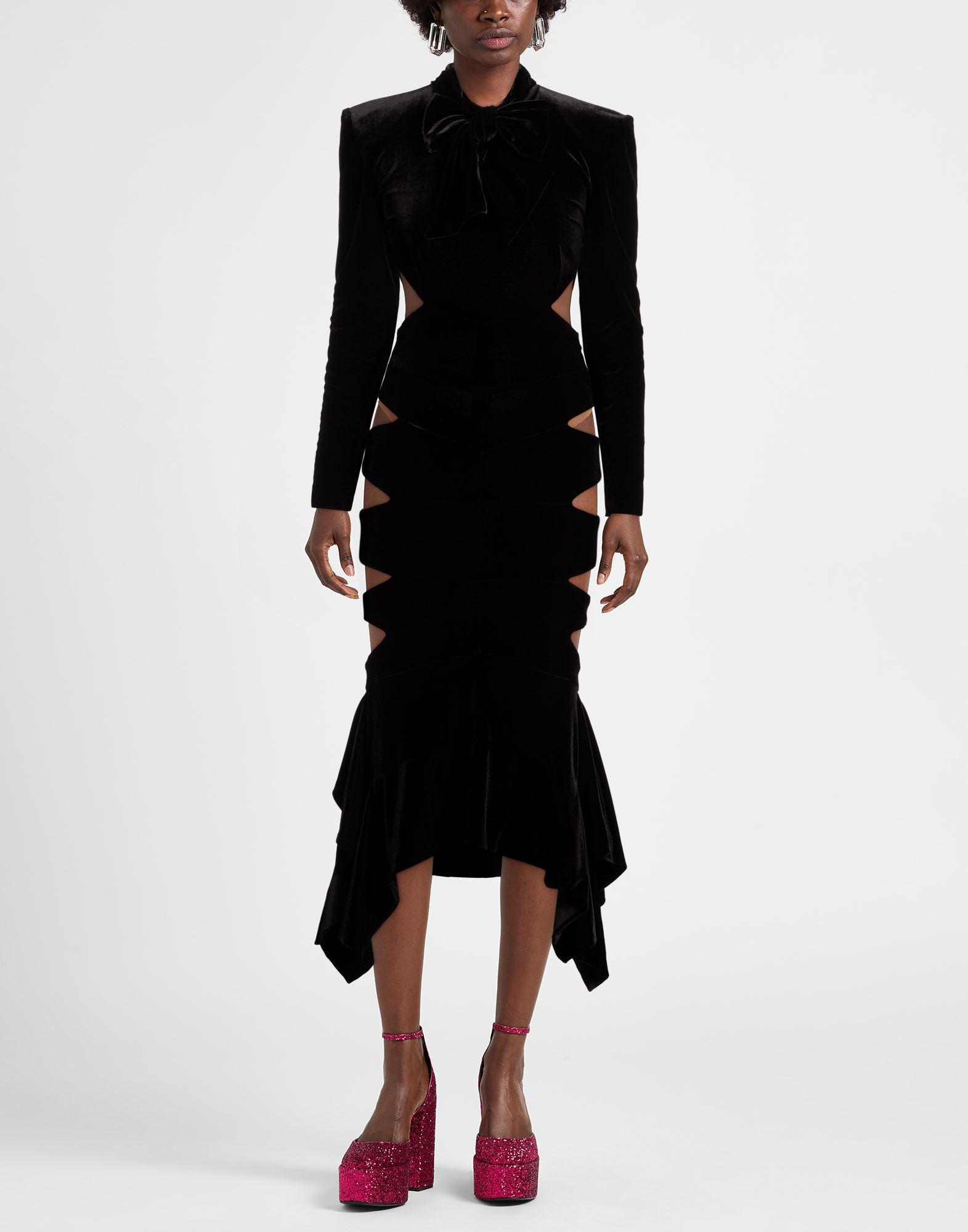 alexandre vauthier gathered glitter-velvet maxi dress black Alexandre Vauthier F/W 2020 Sparkling Black Velvet Turtle Neck Evening Gown