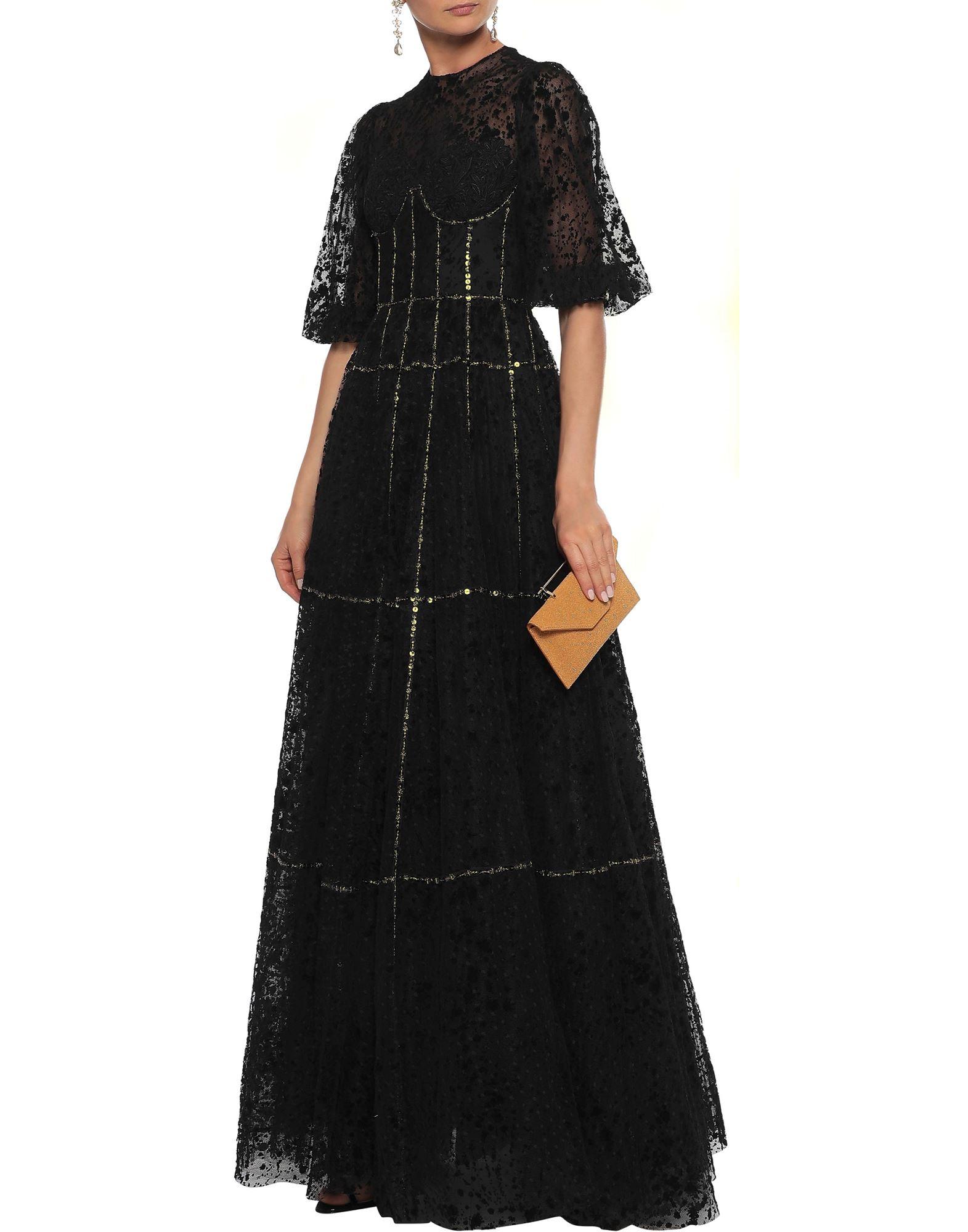 Costarellos Velvet Long Dress in Black ...