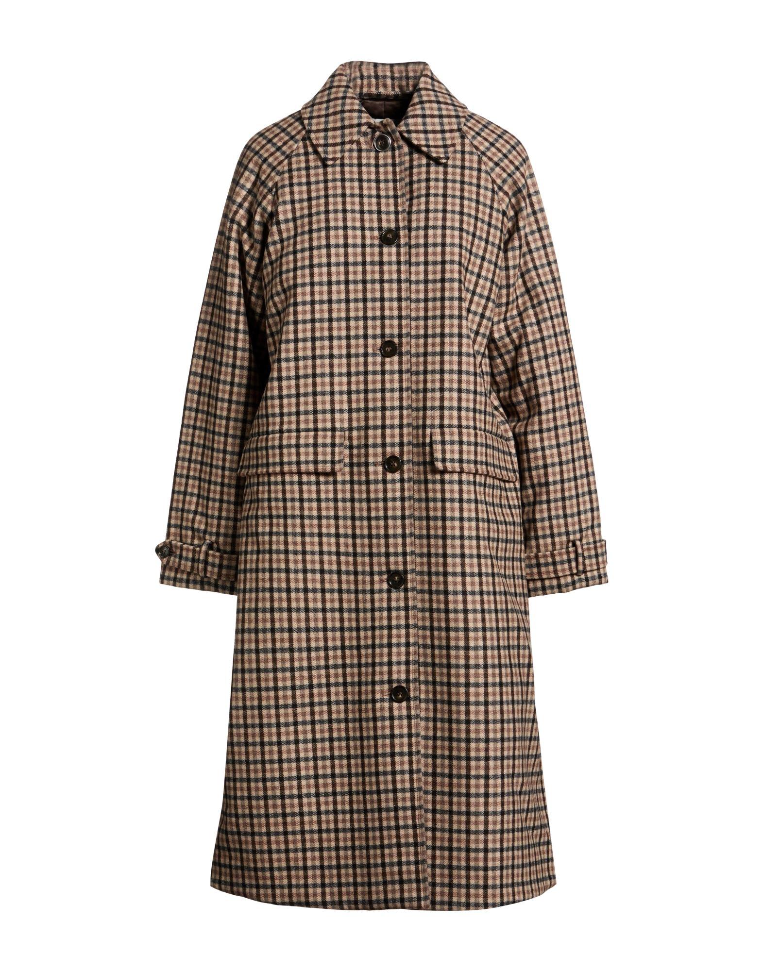 Cappotto invernale da donna in lana scozzese con colletto dentellato, cappotto lungo lungo con bottoni, giacca lunga scozzese da donna, Blu, S