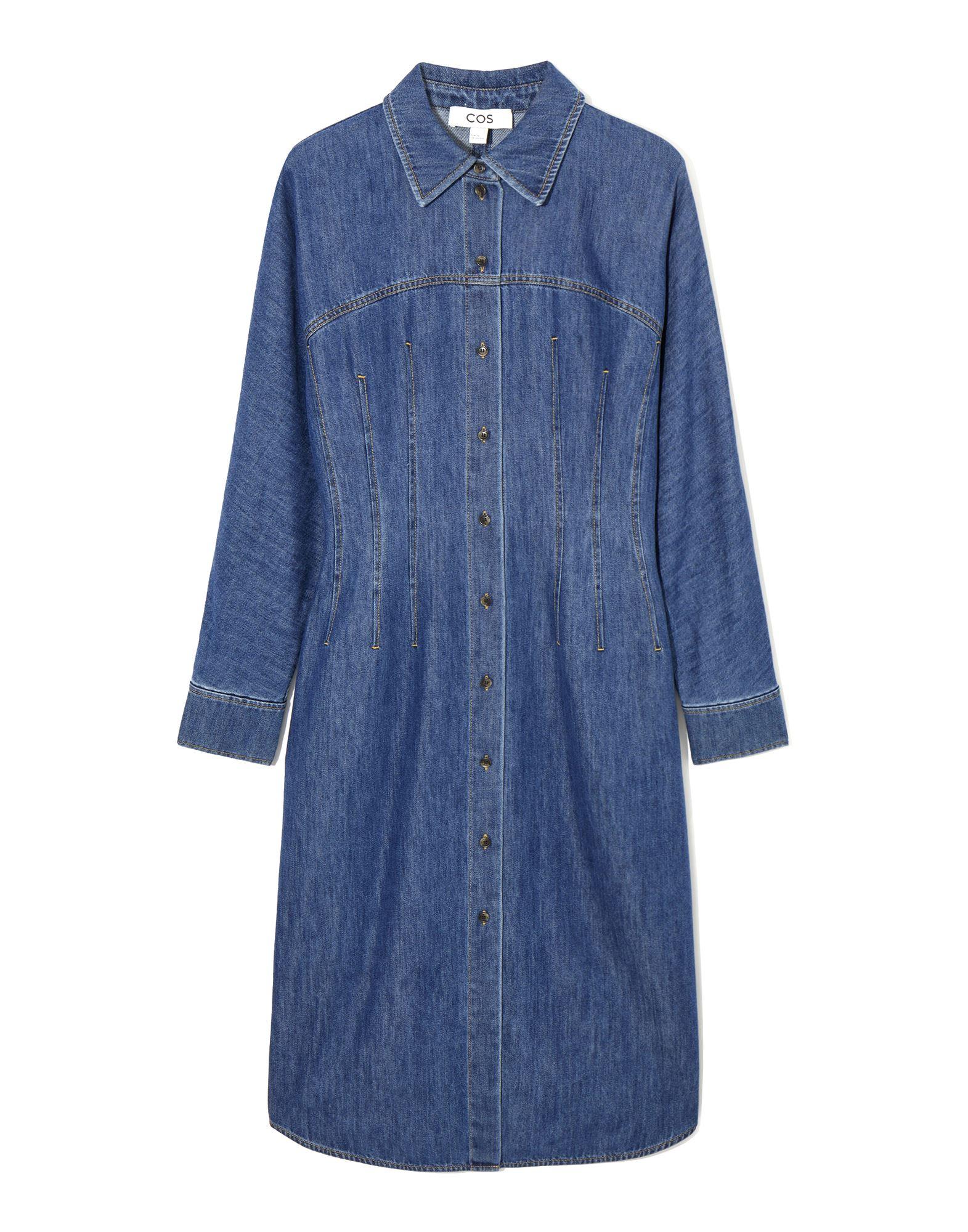 cos zip up denim dress COS Half-Zip Denim Midi Dress