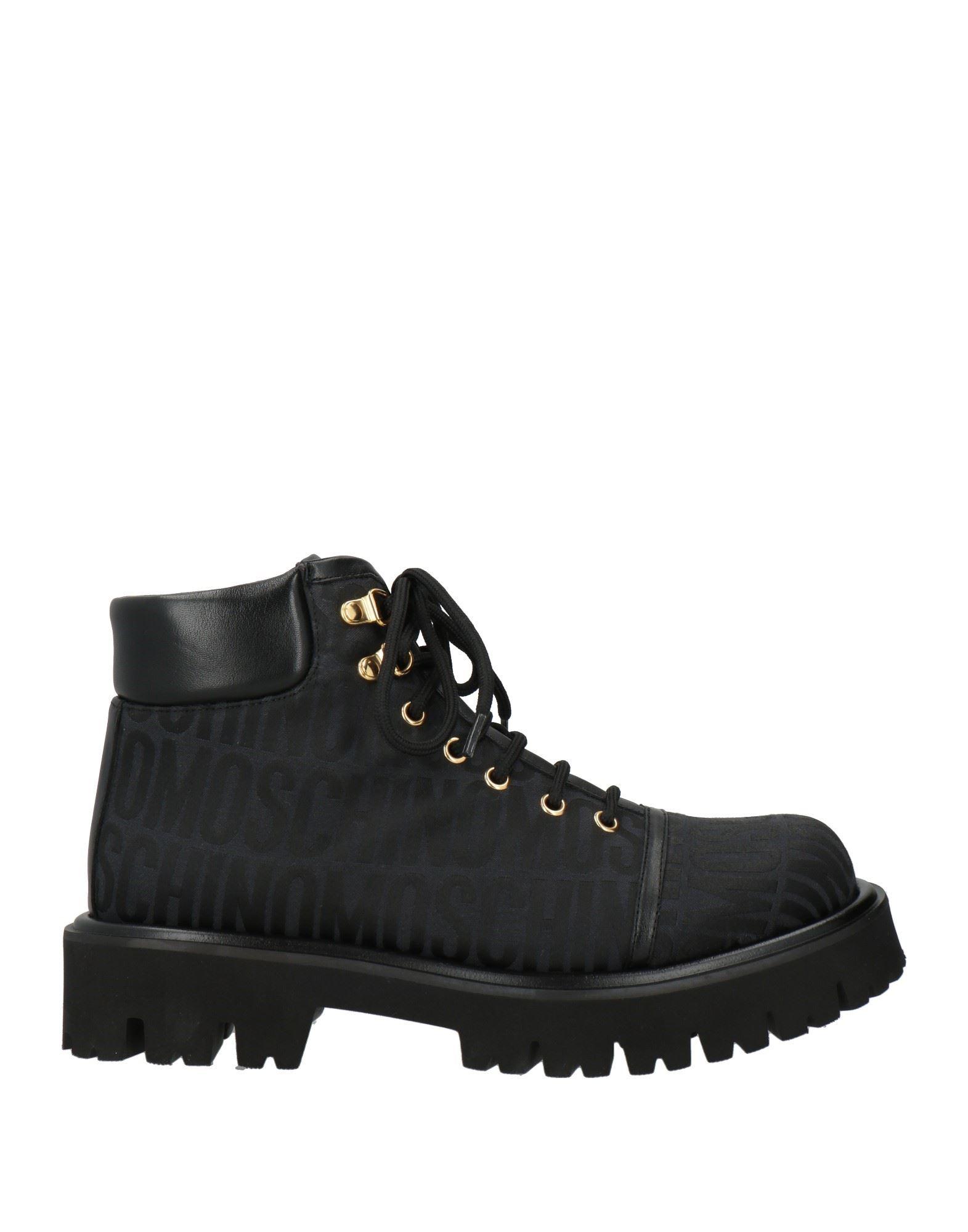 Moschino Black Leather Ankle Boots with Gold Logo Band Moschino Biker Boots Moschino Biker Boots Donna Leather  main image 2